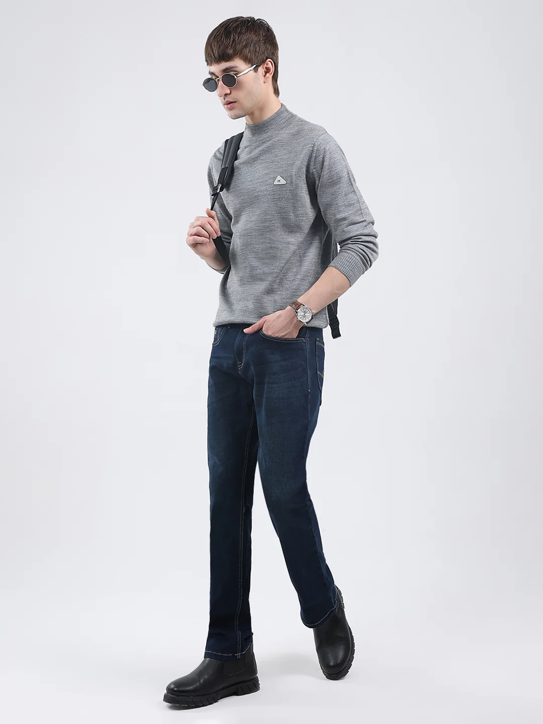 Men Grey Solid Turtle Neck Full Sleeve Pullover - Image 2
