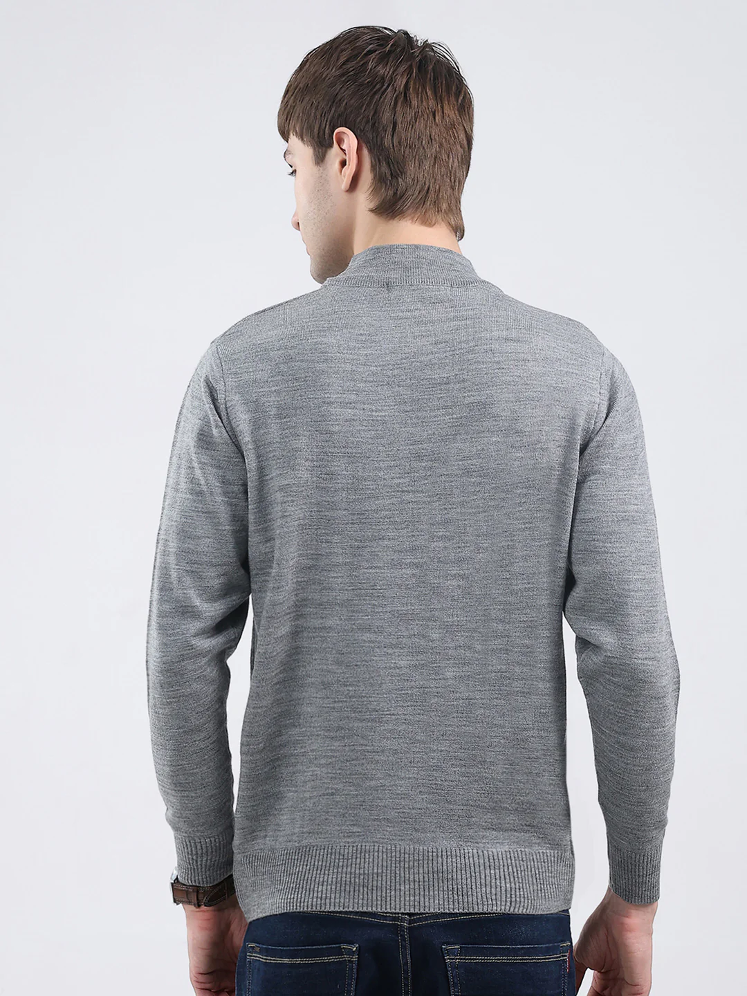 Men Grey Solid Turtle Neck Full Sleeve Pullover - Image 5