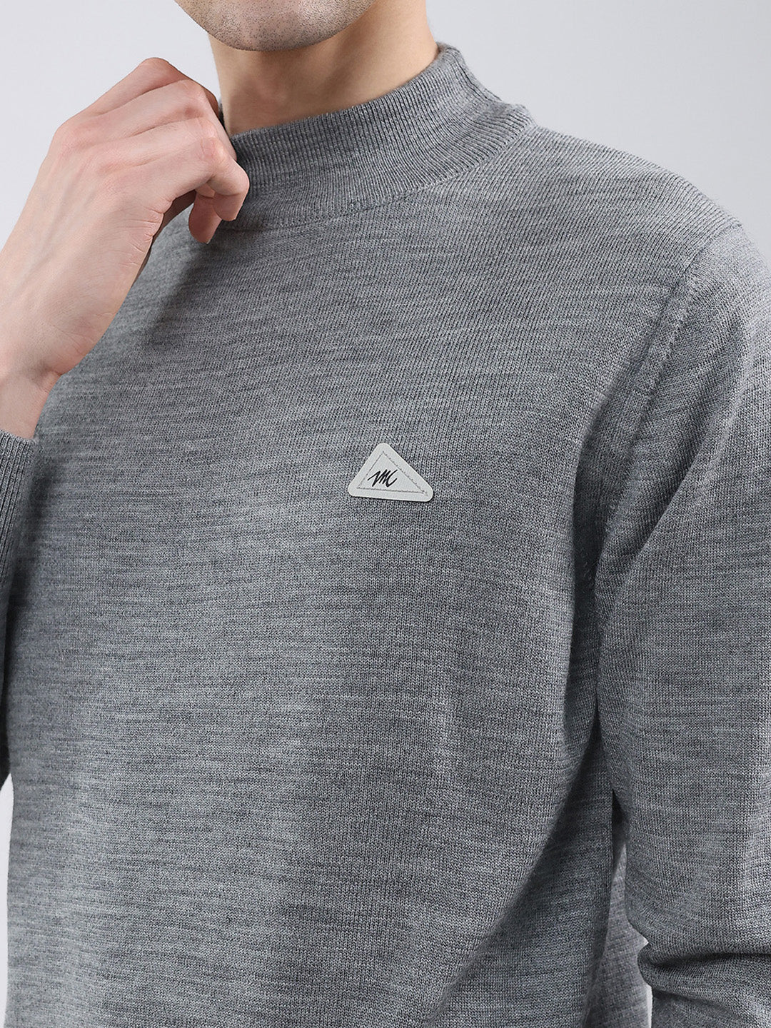Men Grey Solid Turtle Neck Full Sleeve Pullover - Image 6