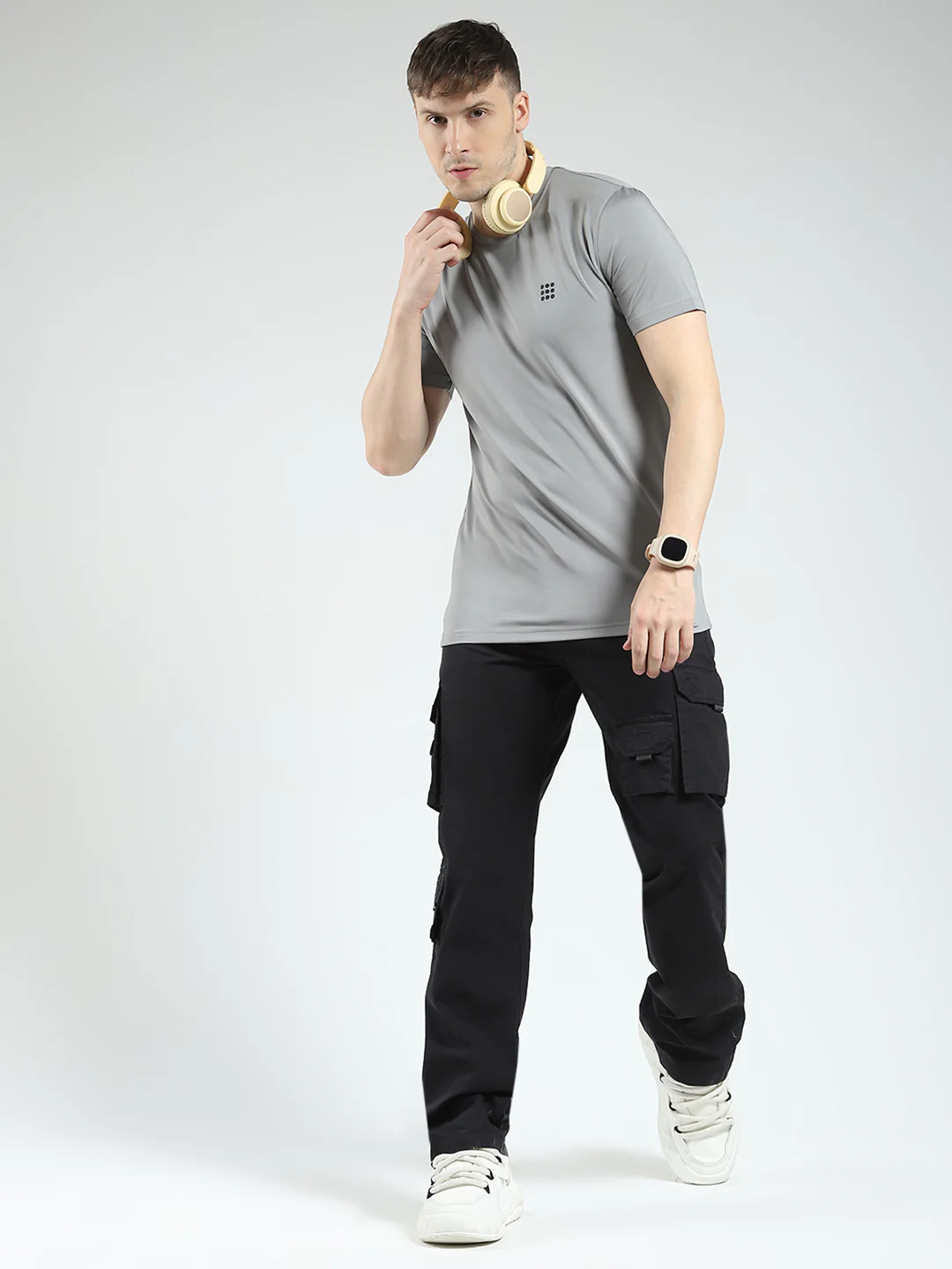Rock.it Men Grey Solid Round Neck Half Sleeve T-Shirt - Image 2