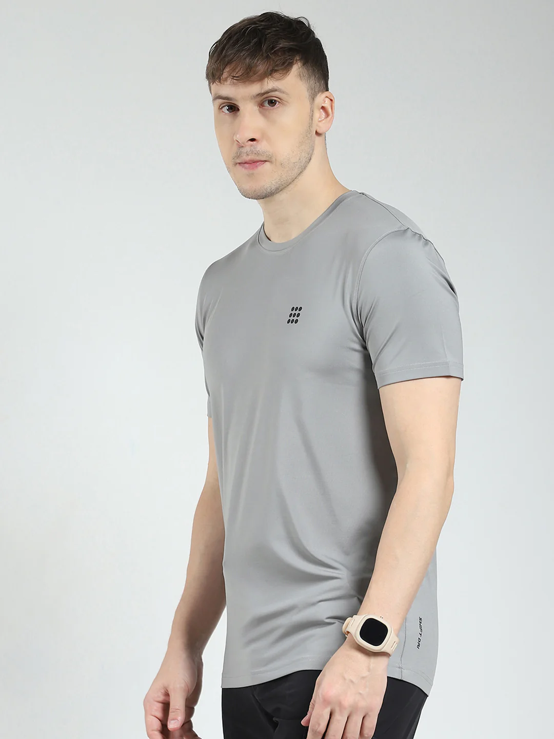 Rock.it Men Grey Solid Round Neck Half Sleeve T-Shirt - Image 3
