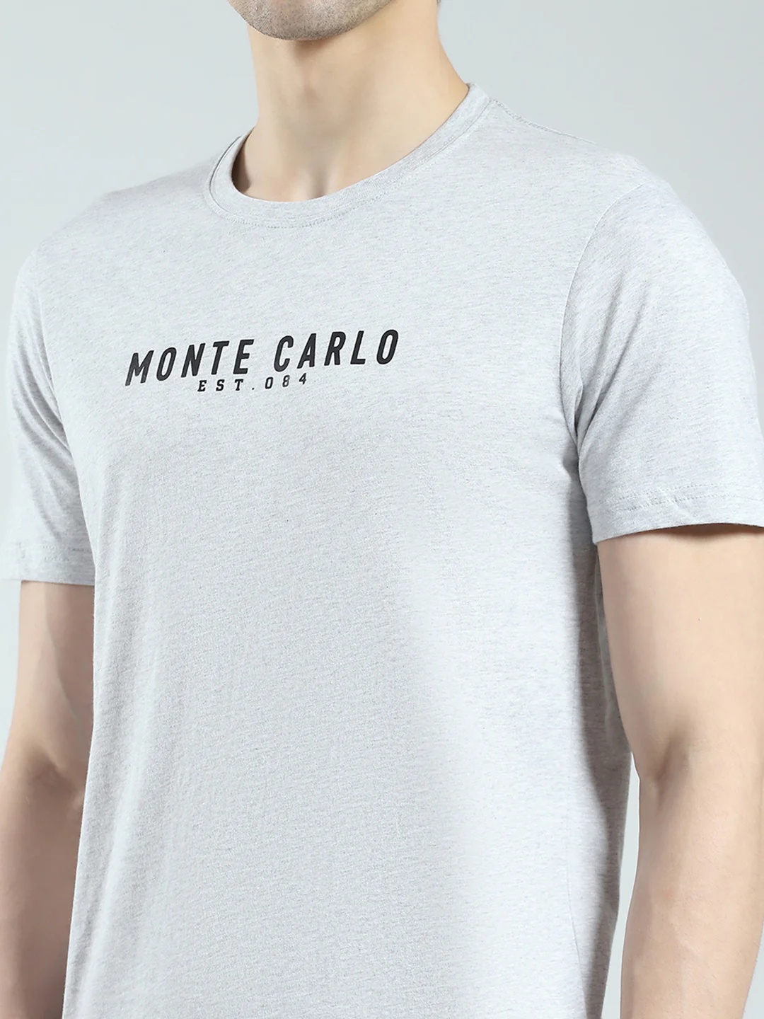 Men Grey Solid Round Neck Half Sleeve T-Shirt - Image 6