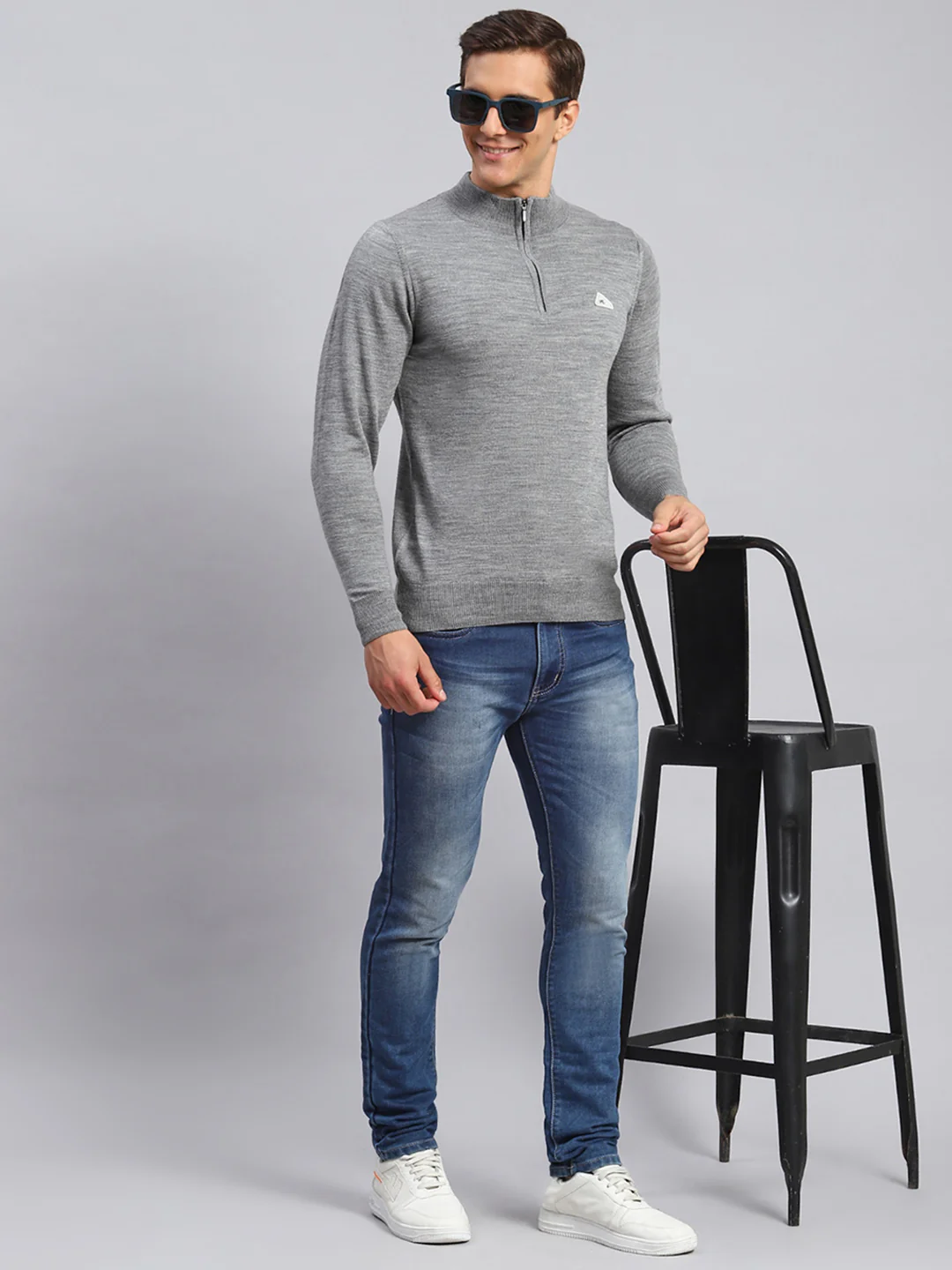 Men Grey Solid Wool blend Pullover - Image 2