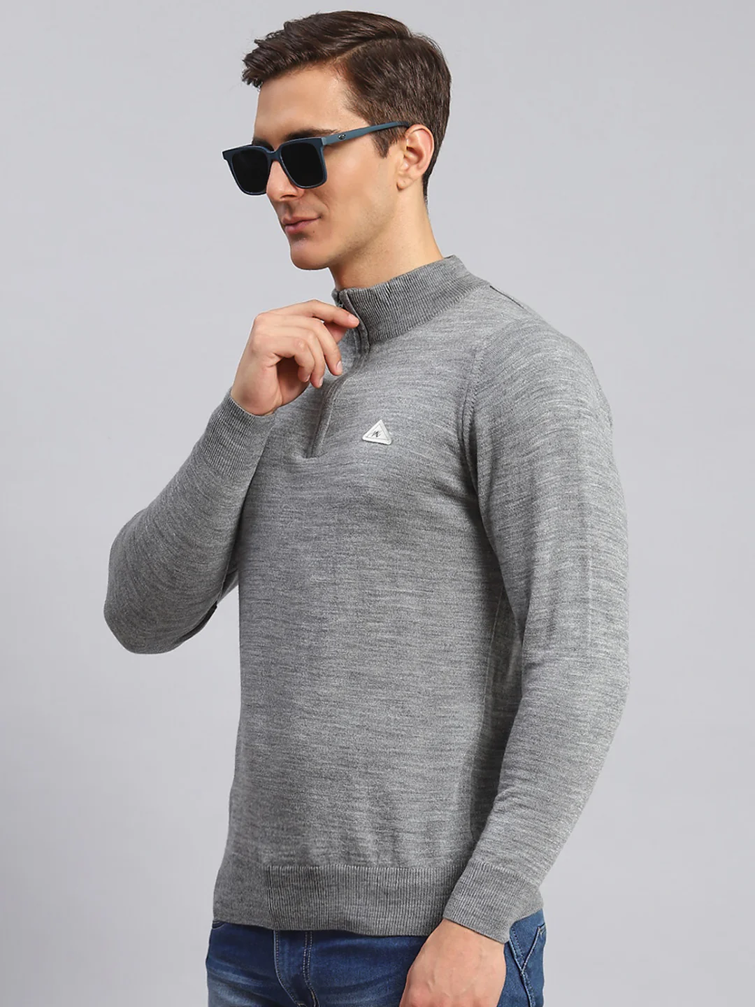 Men Grey Solid Wool blend Pullover - Image 4