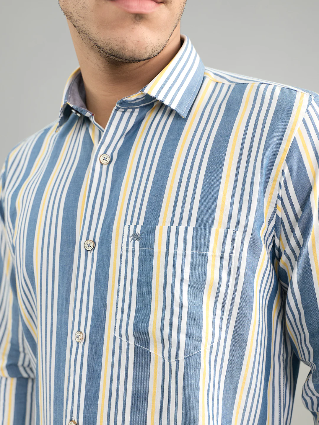 Men Grey Stripe Collar Full Sleeve Shirt - Image 5