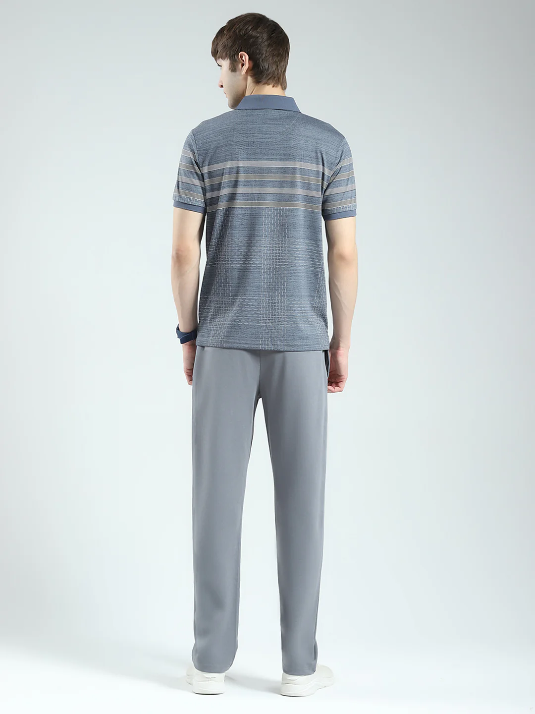 Men Grey Stripe Collar Half Sleeve Lower Set - Image 5