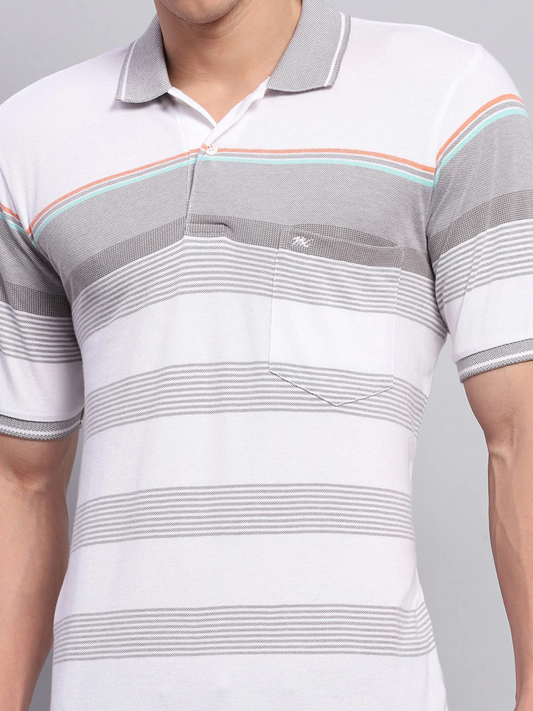 Men Grey Stripe Collar Half Sleeve T-Shirt - Image 6