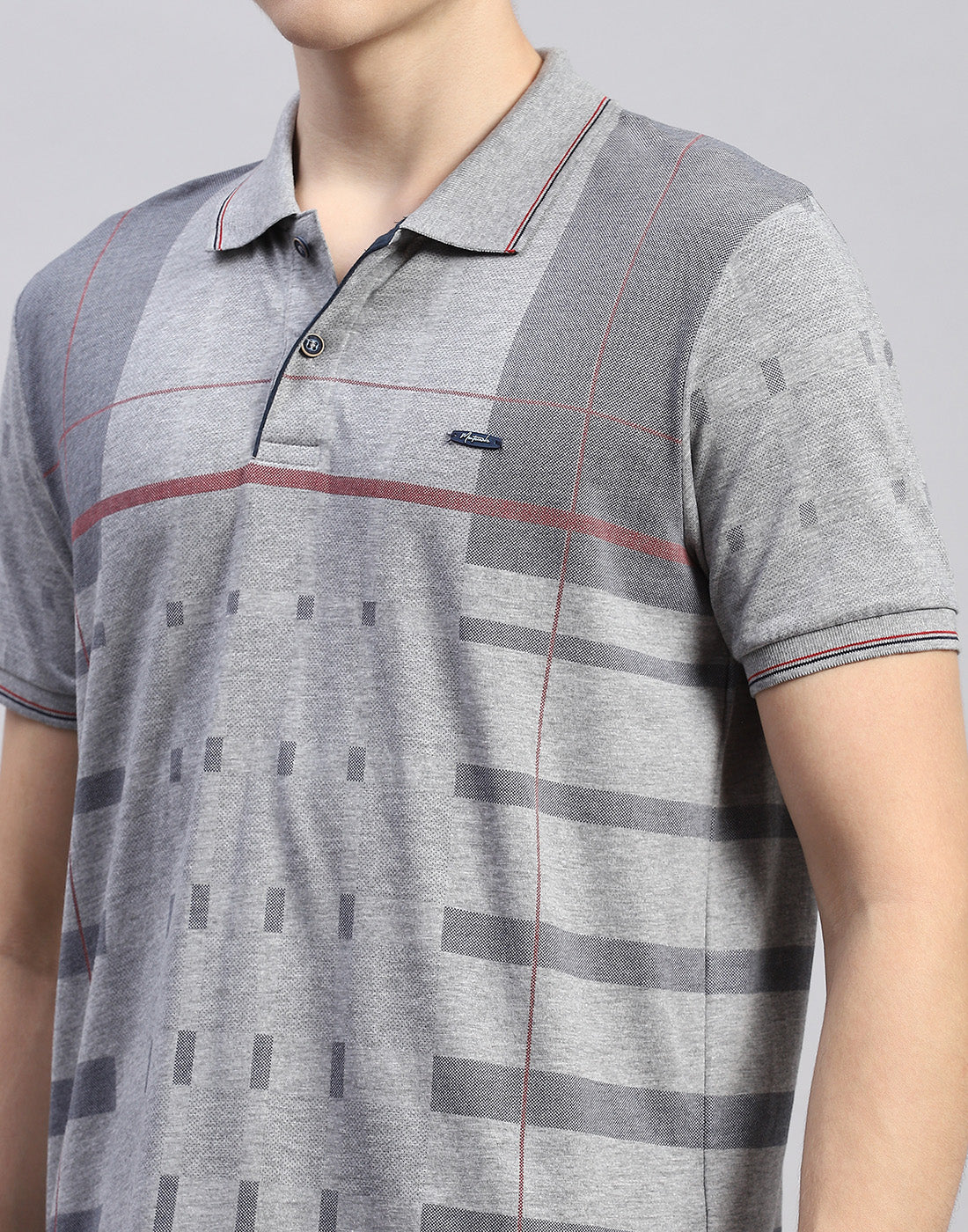 Men Grey Stripe Polo Collar Half Sleeve Lower Set - Image 7