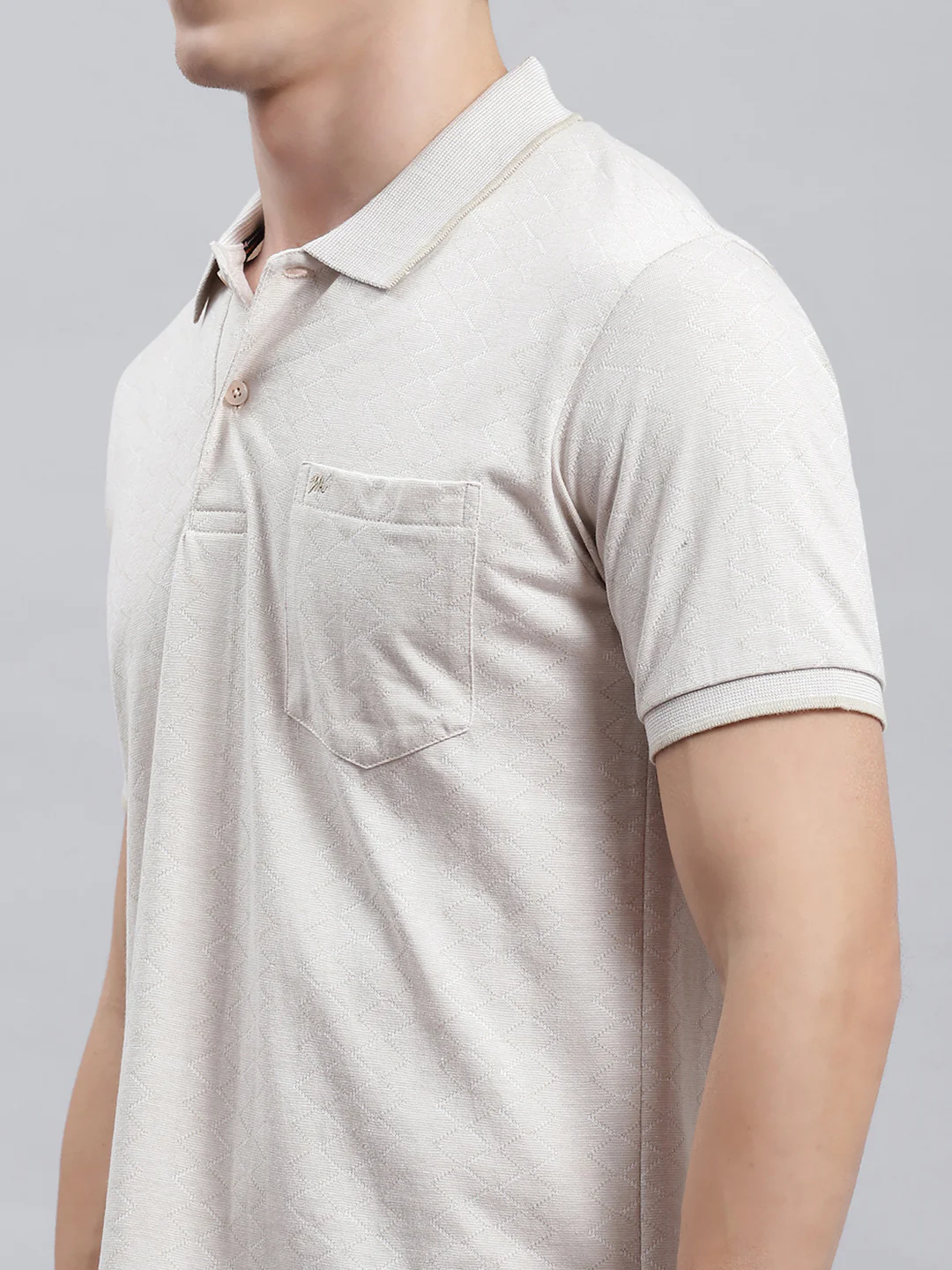 Men Khaki Jaquard T-Shirt - Image 6