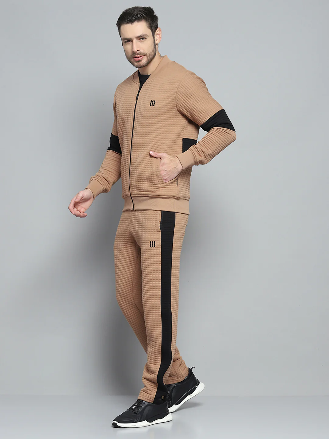 Rock.it Men Khaki Printed Round Neck Full Sleeve Winter Tracksuit - Image 3