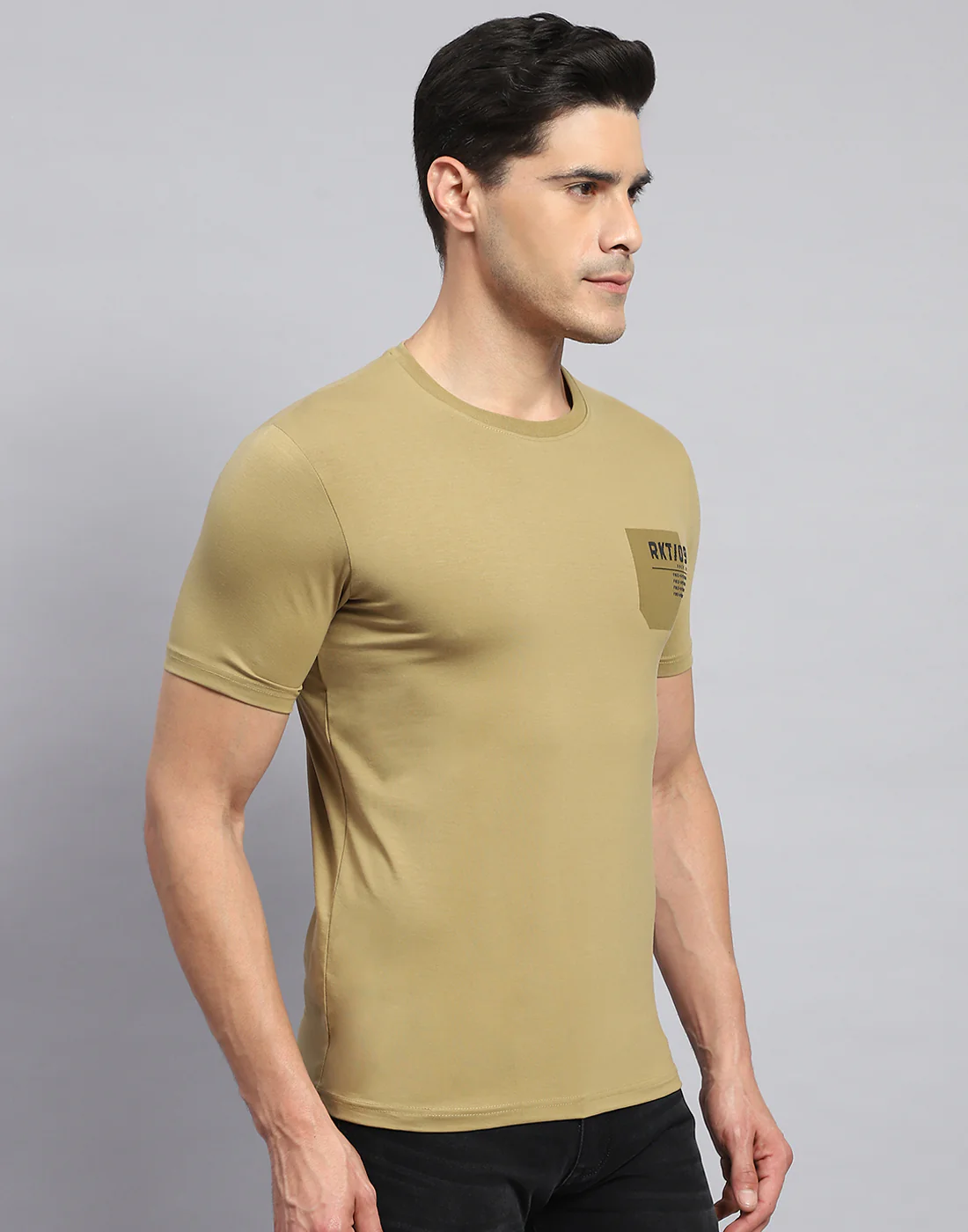 Rock.it Men Khaki Printed Round Neck Half Sleeve T-Shirt - Image 5