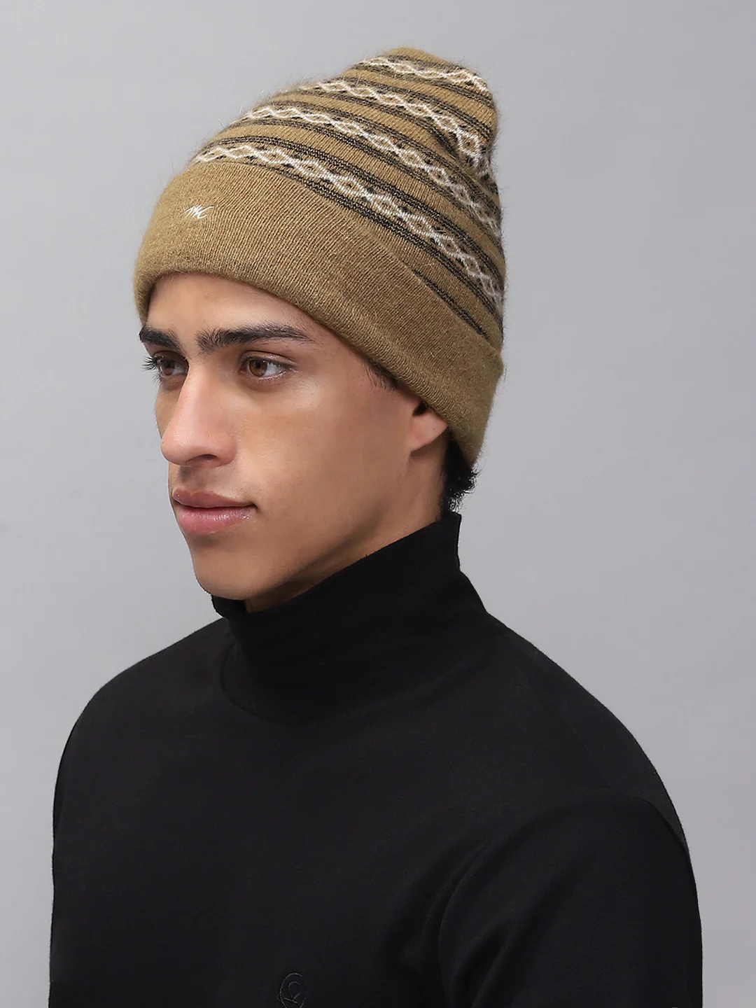 Men Khaki Self Design Cap - Image 3