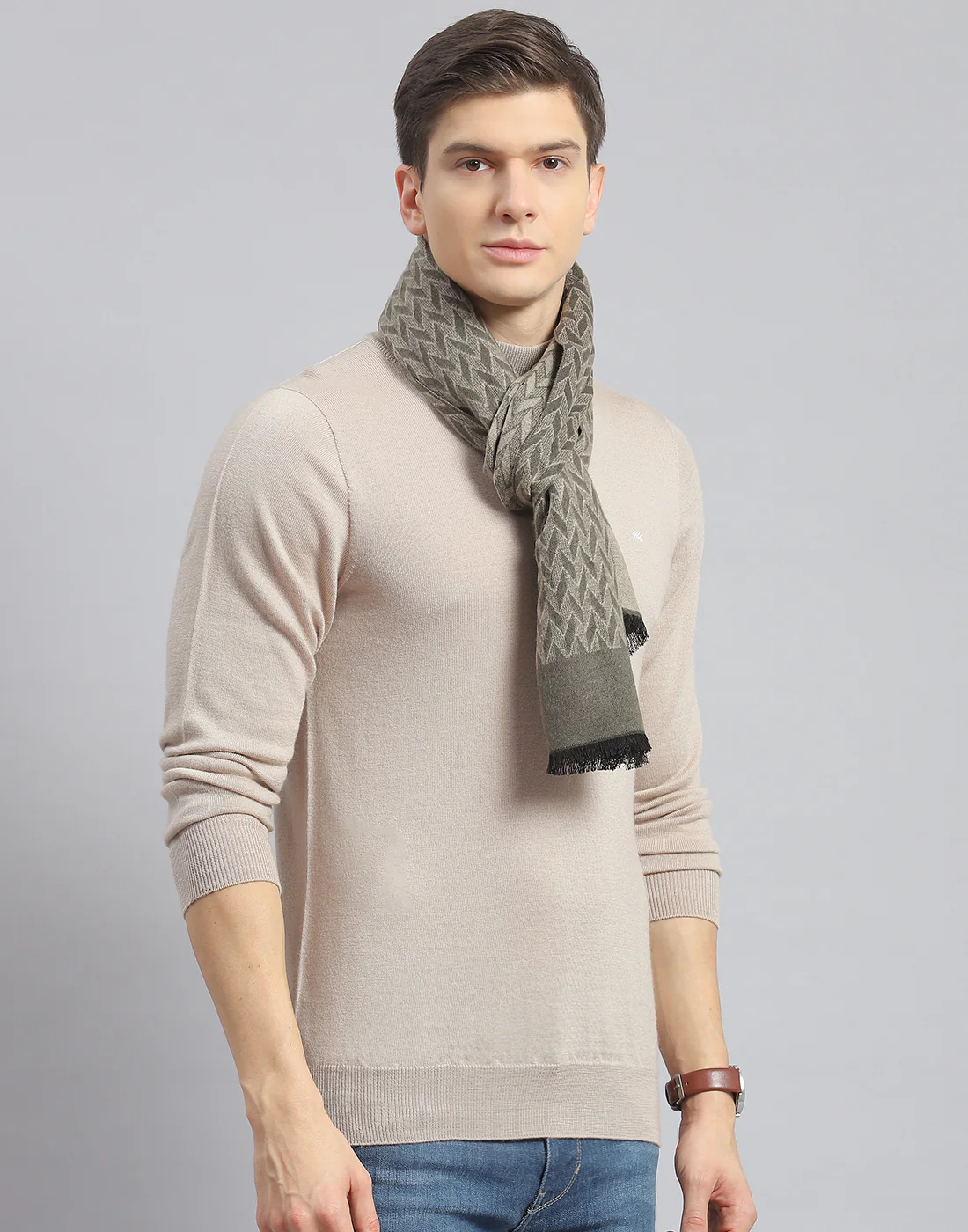 Men Khaki Self Design Muffler - Image 4