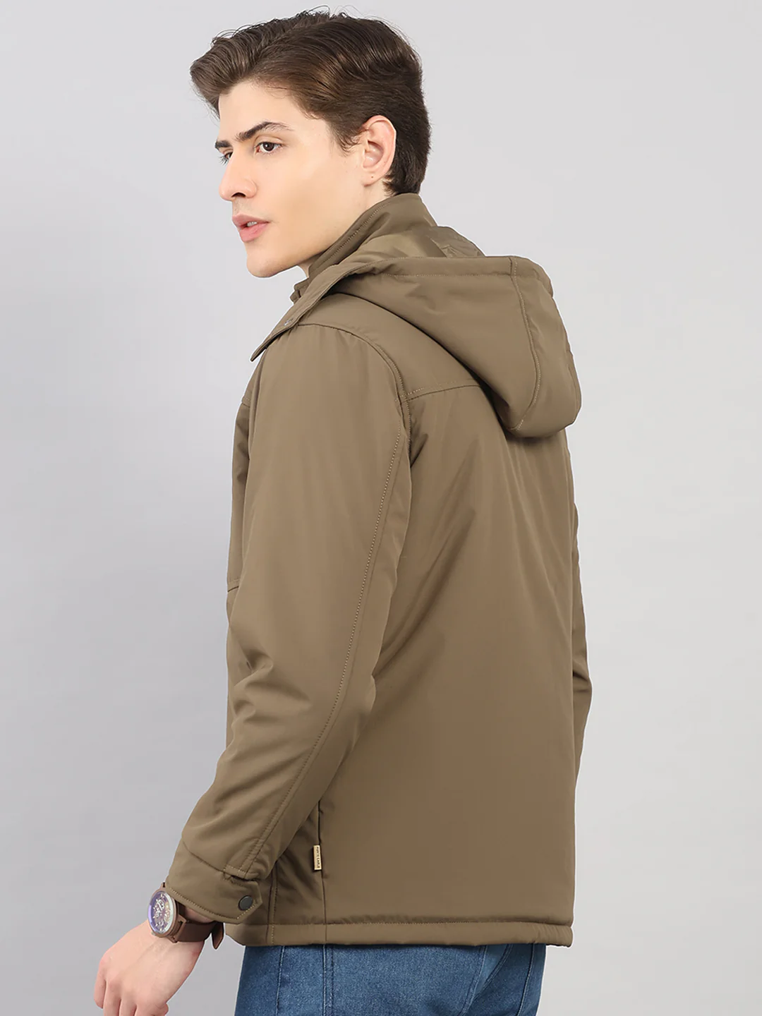 Men Khaki Solid 4 in 1 Convertible Hooded Jacket Wear It 4 Ways - Image 5