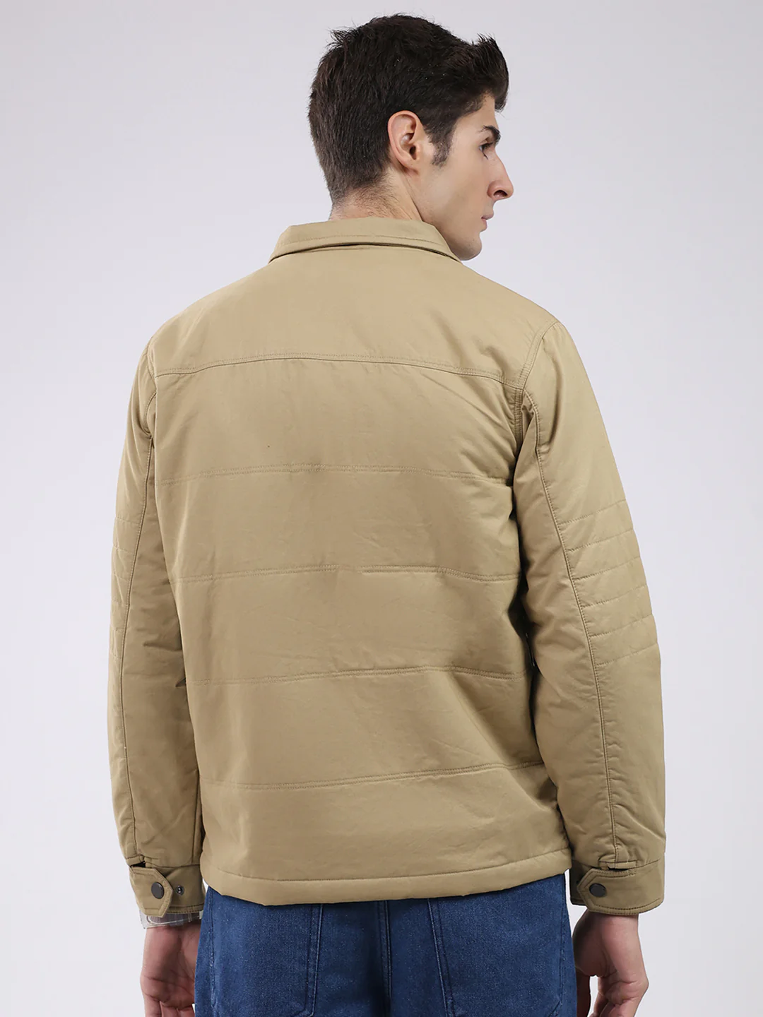 Men Khaki Solid Collar Full Sleeve Jacket - Image 5