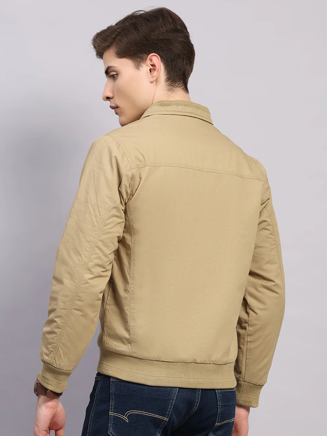 Men Khaki Solid Collar Full Sleeve Jacket - Image 5