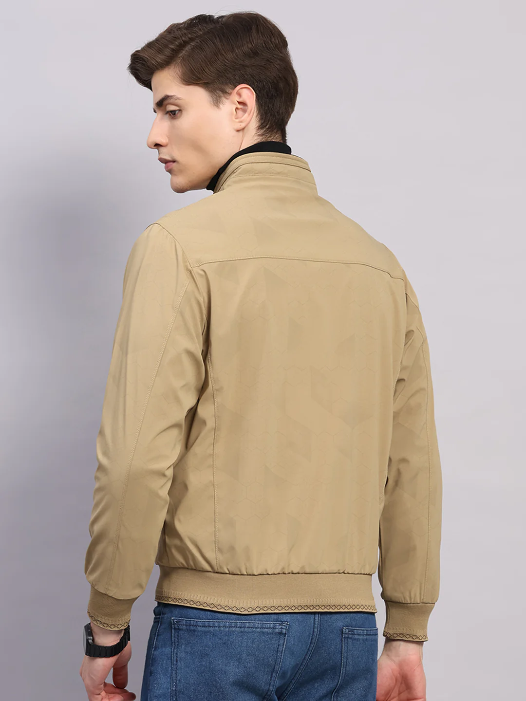 Men Khaki Solid Collar Full Sleeve Jacket - Image 5