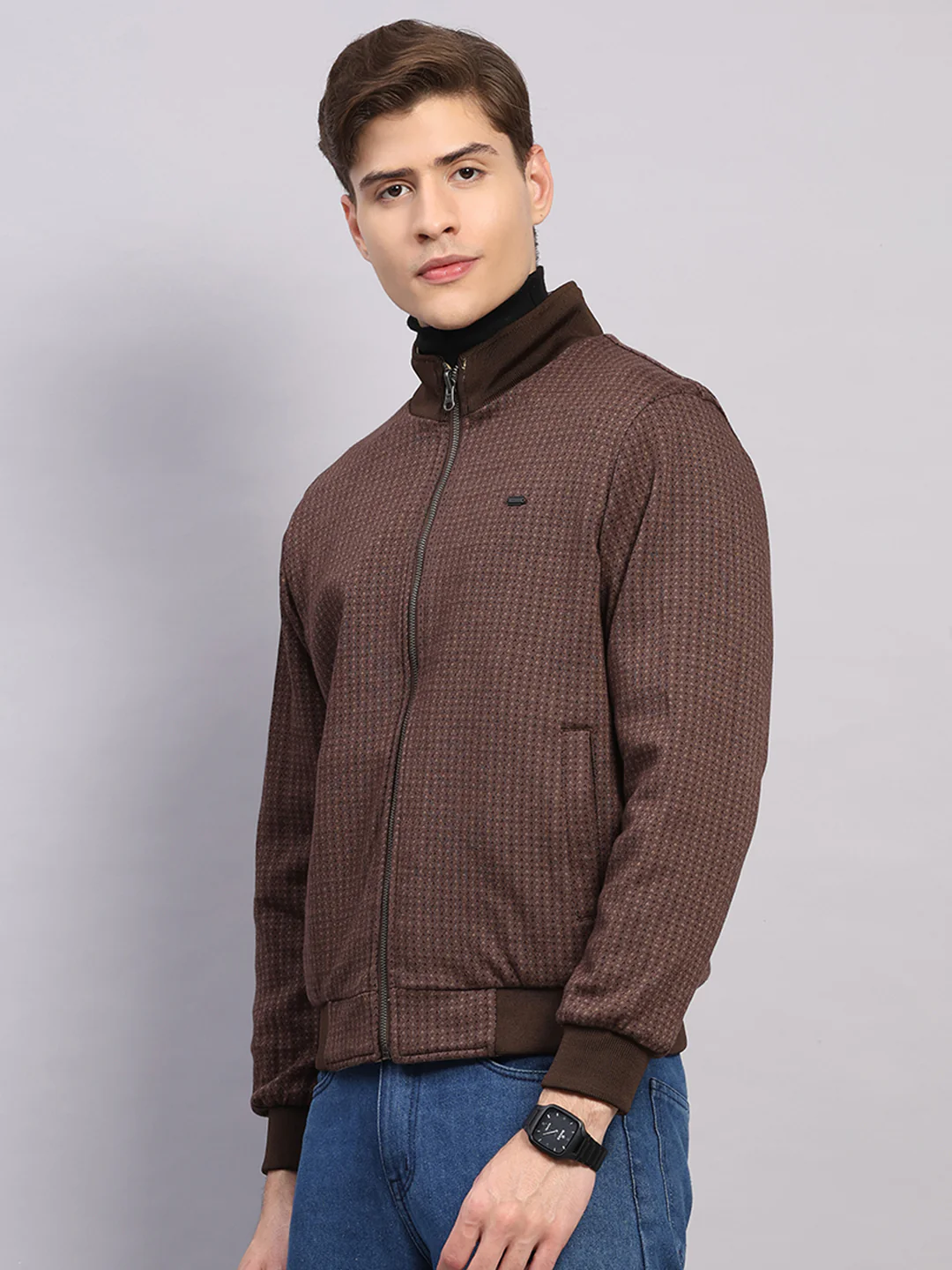 Men Khaki Solid Collar Full Sleeve Jacket - Image 7