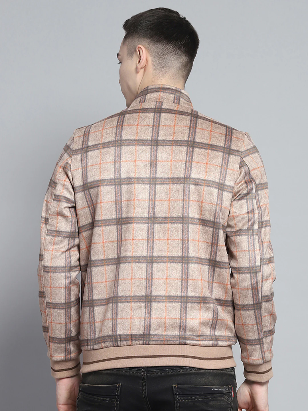 Men Khaki Solid Mock Neck Full Sleeve Reversible Jacket - Image 5