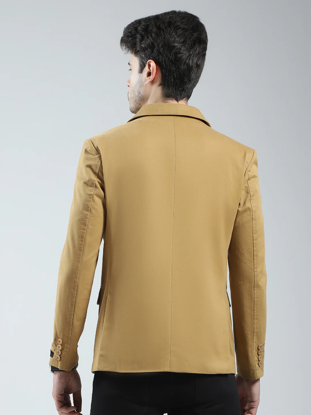 Men Khaki Solid Notch Lapel Collar Full Sleeve Blazer - Image 5