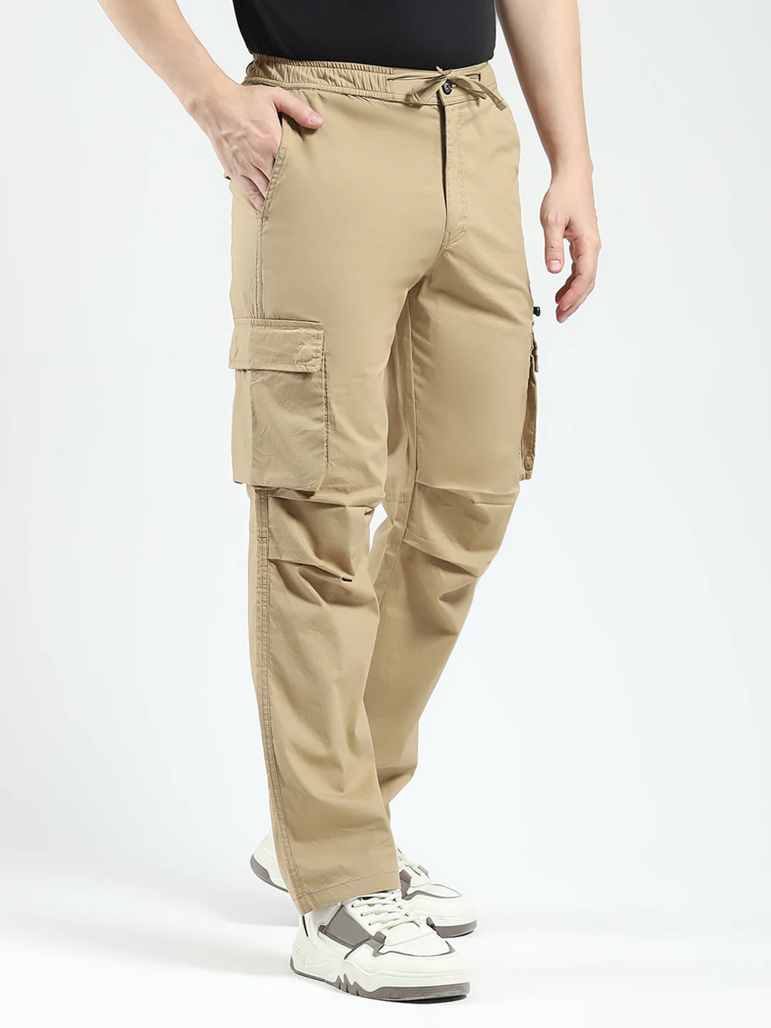 Rock.it Men Khaki Solid Regular Fit Cargo - Image 4