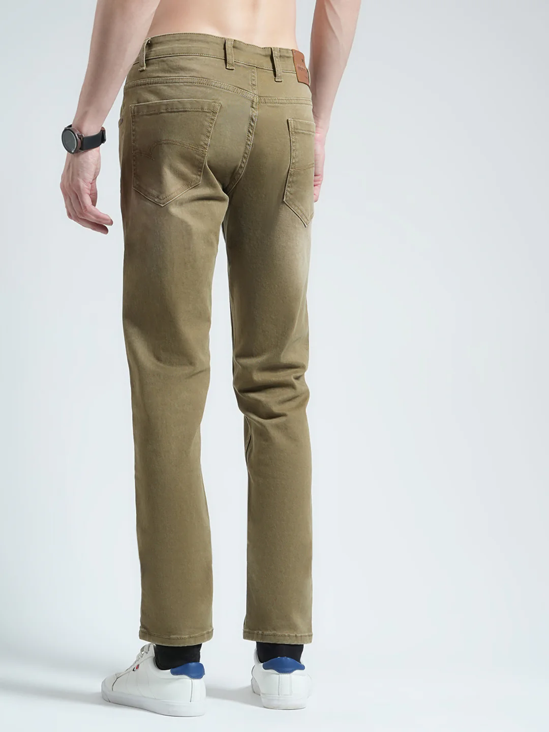 Men Khaki Solid Skinny Fit Denim - Image 5