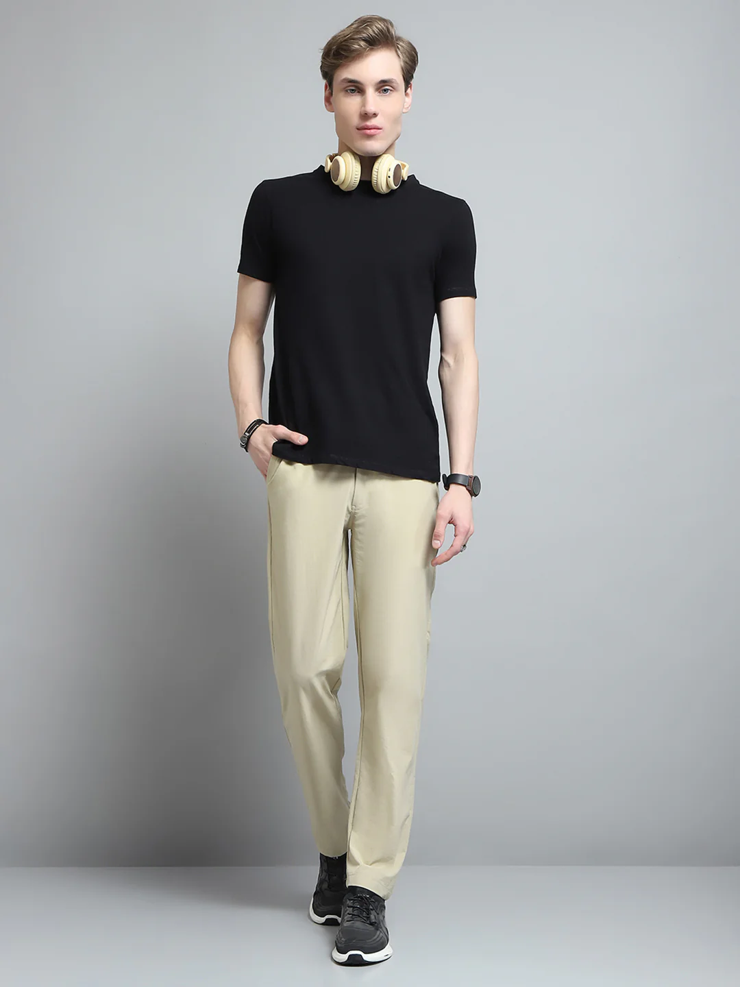 Men Khaki Solid Regular Fit Lower - Image 2