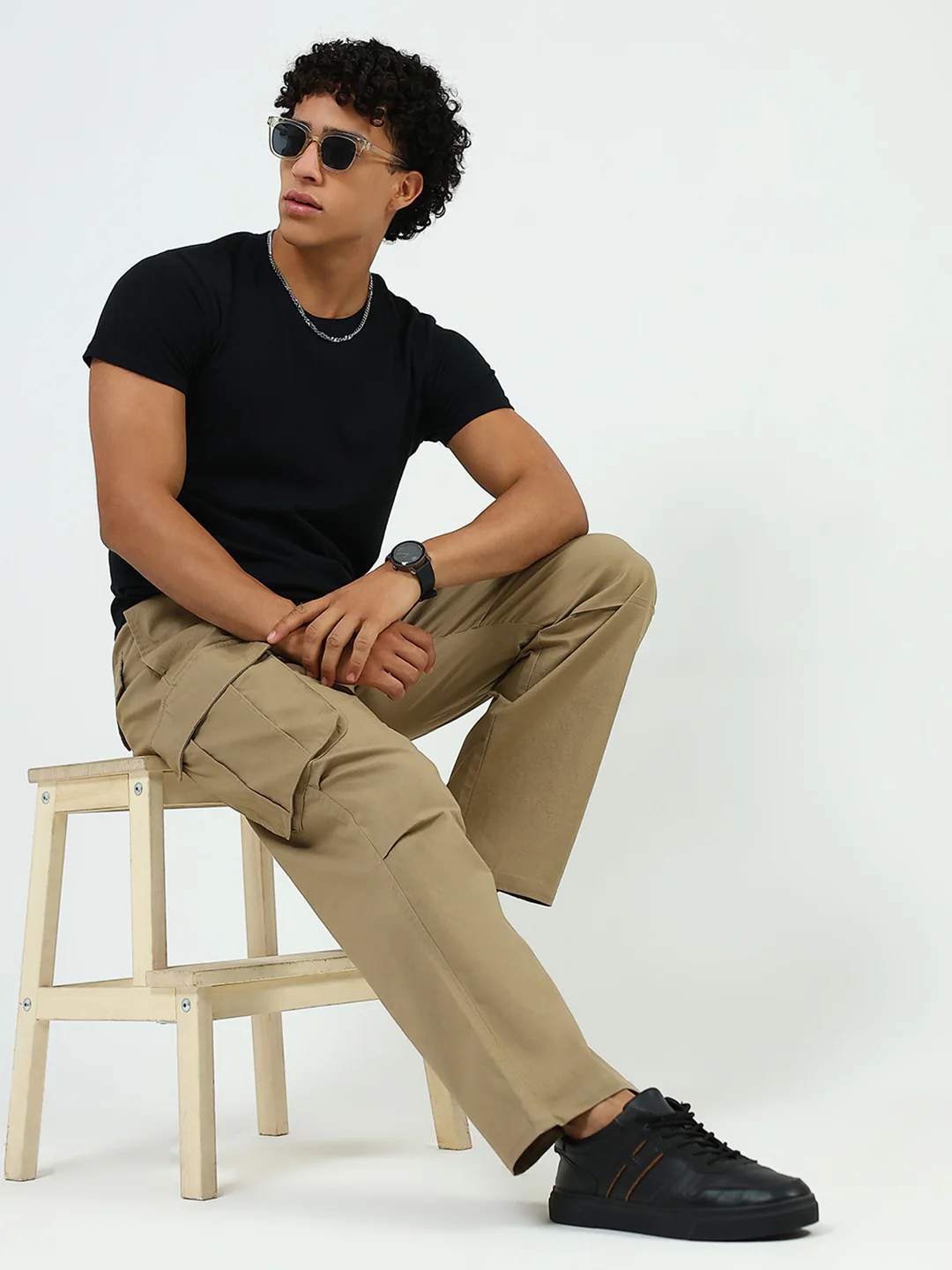Men Khaki Solid Regular Fit Lower - Image 2