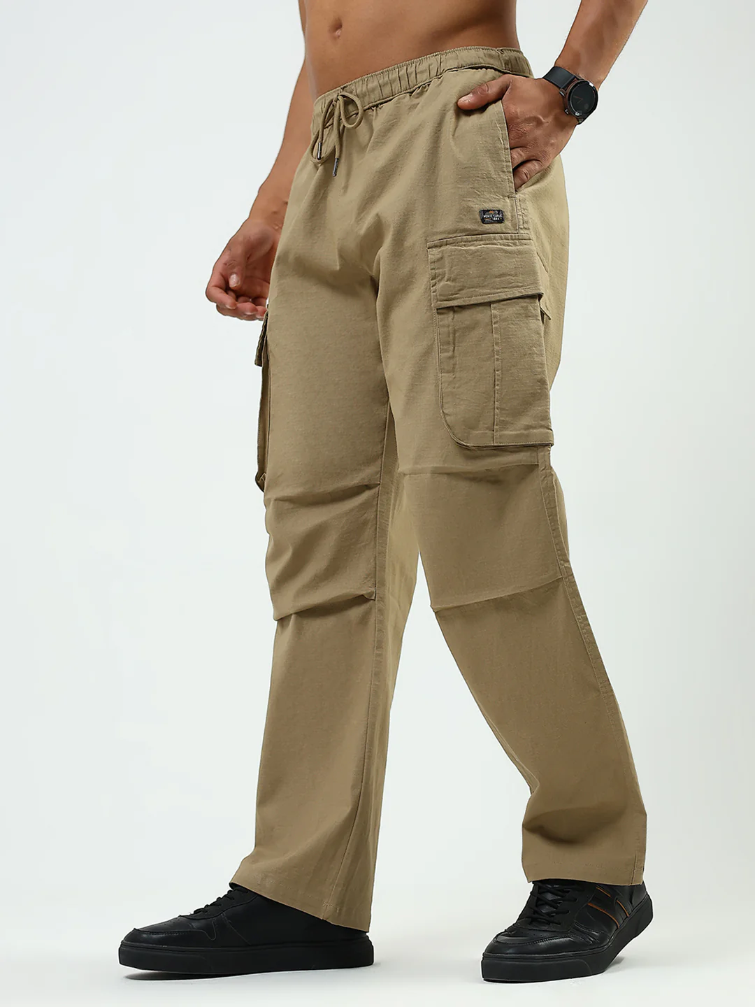 Men Khaki Solid Regular Fit Lower - Image 3