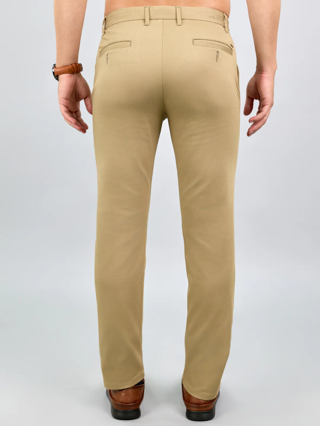 Men Khaki Solid Regular Fit Trouser with Front Coin Pocket - Image 5