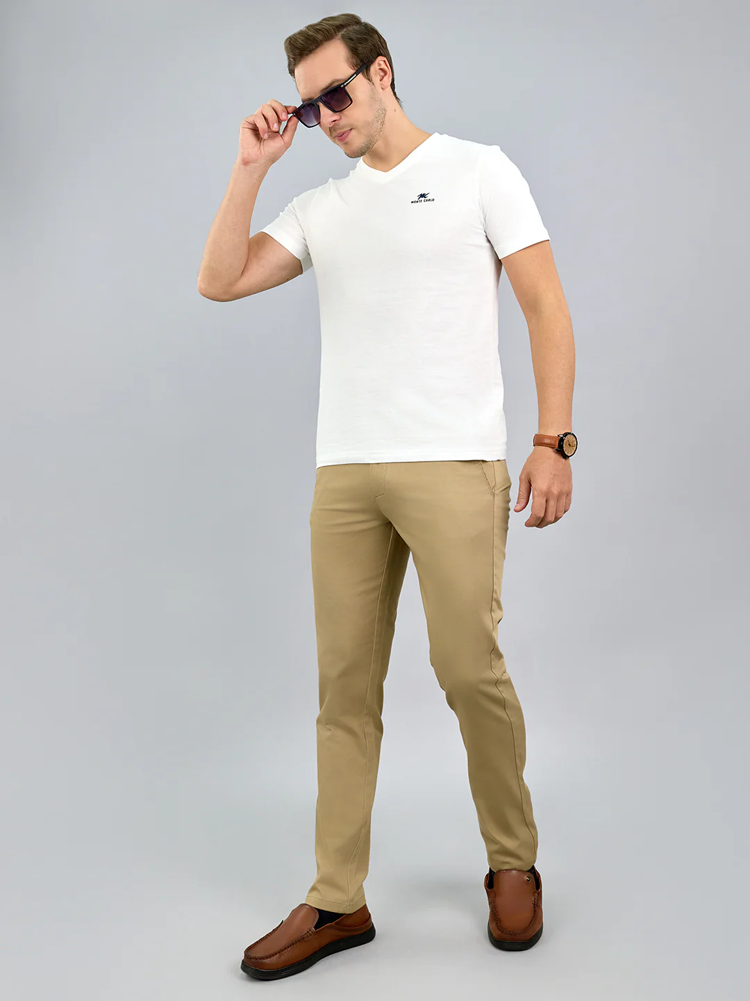Men Khaki Solid Regular Fit Trouser with Front Coin Pocket - Image 7