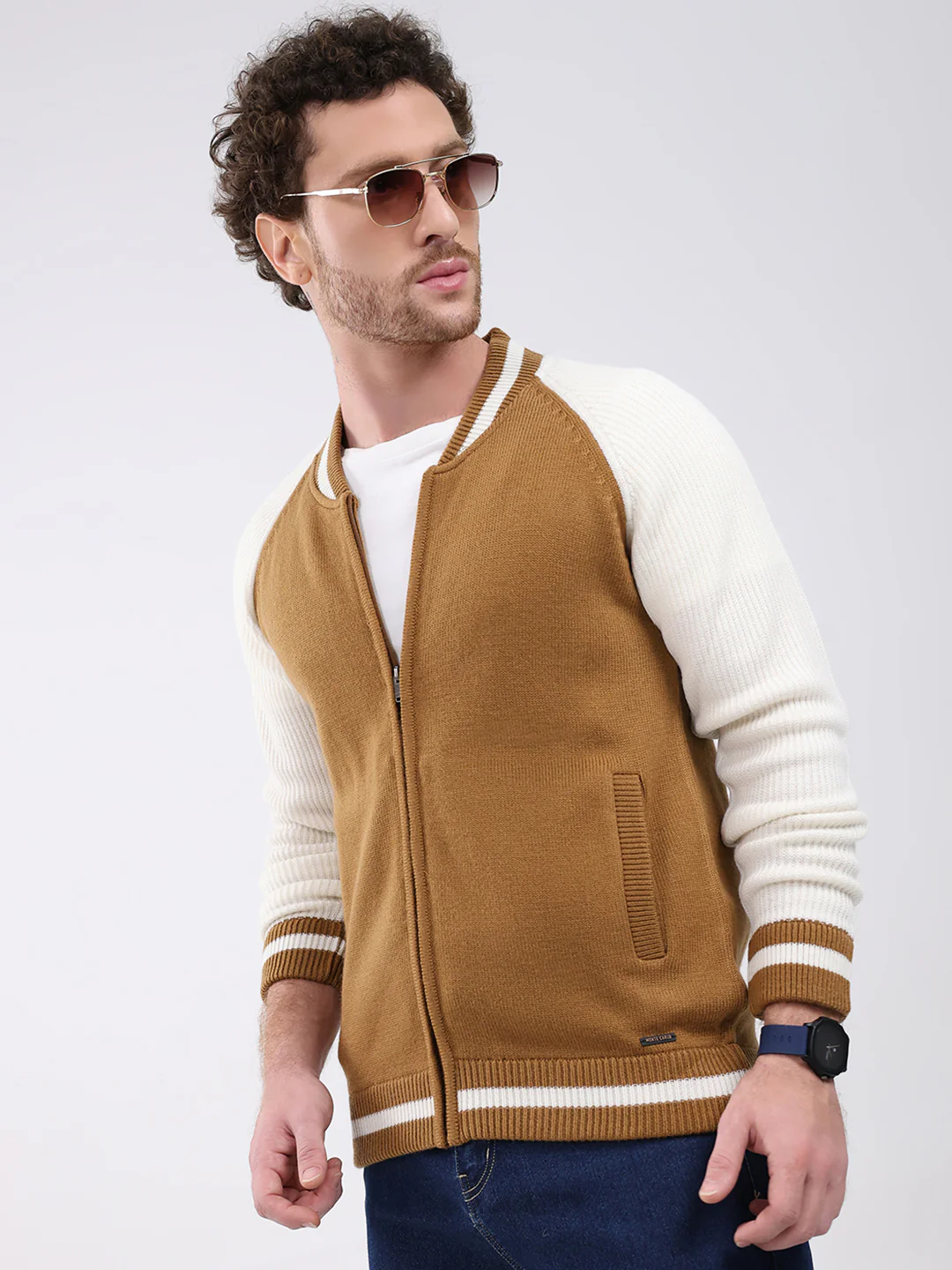 Men Khaki Solid Round Neck Full Sleeve Pullover - Image 6