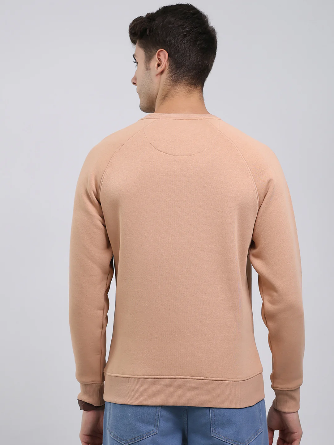 Men Khaki Solid Round Neck Full Sleeve Sweatshirt - Image 5
