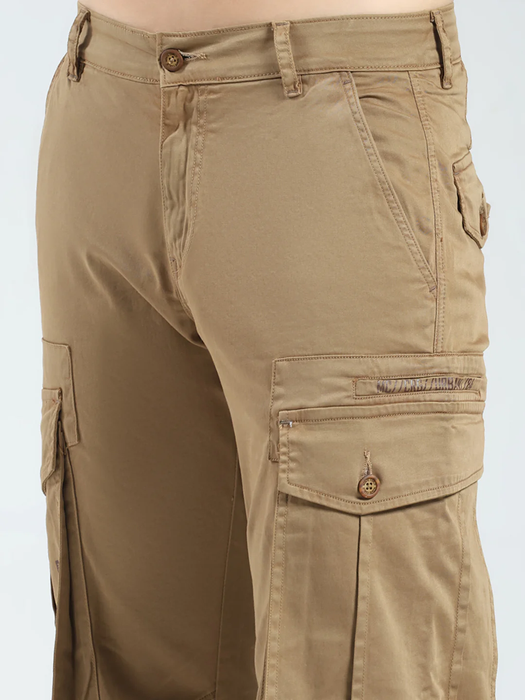 Men Khaki Solid Slim Fit Cargo - Image 6