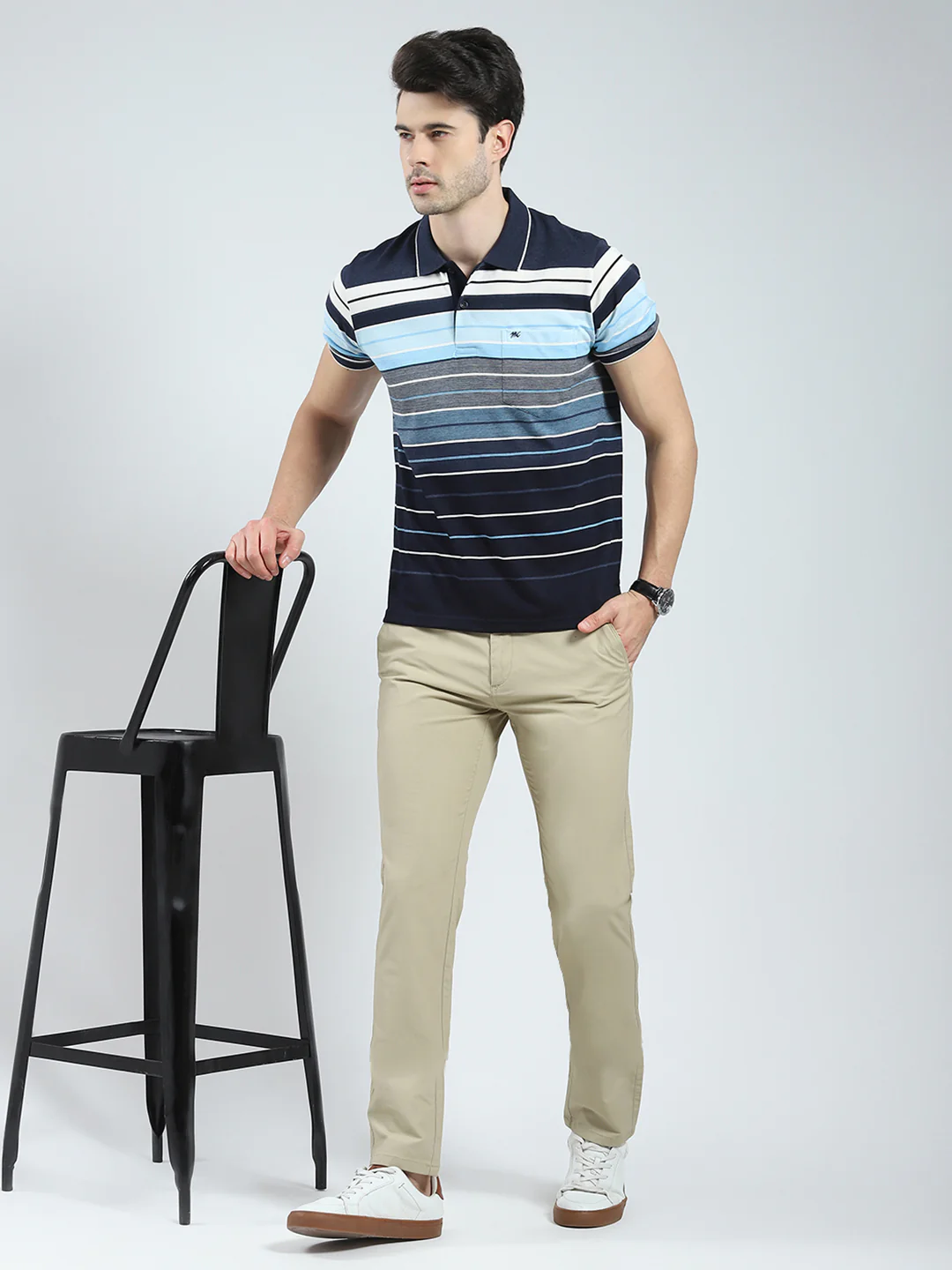 Men Khaki Solid Slim Fit Trouser - Image 2