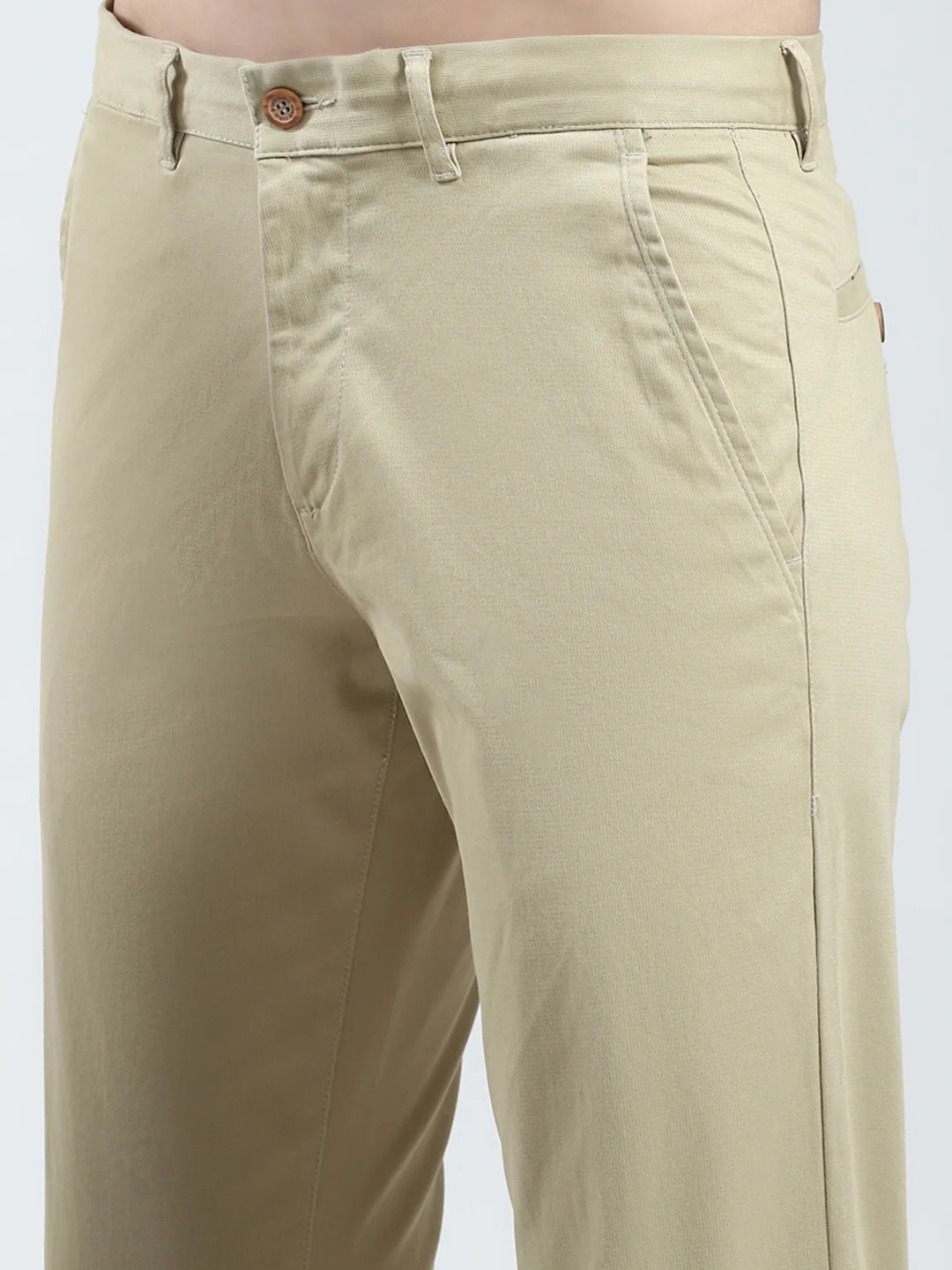 Men Khaki Solid Slim Fit Trouser - Image 6