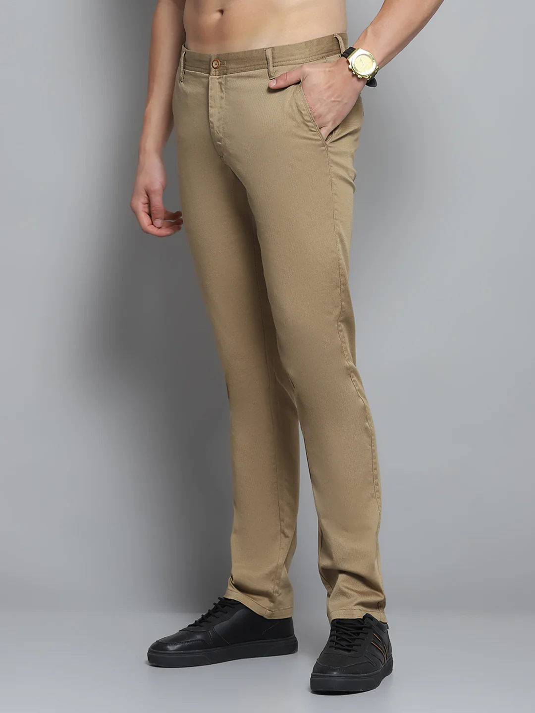 Men Khaki Solid   Trouser - Image 3
