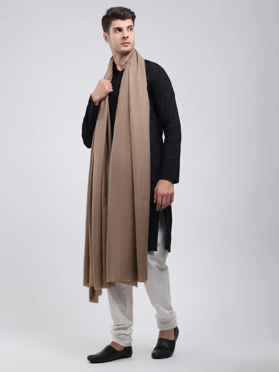 Men Khaki Solid Wool Blend Lohi Shawl - Image 3