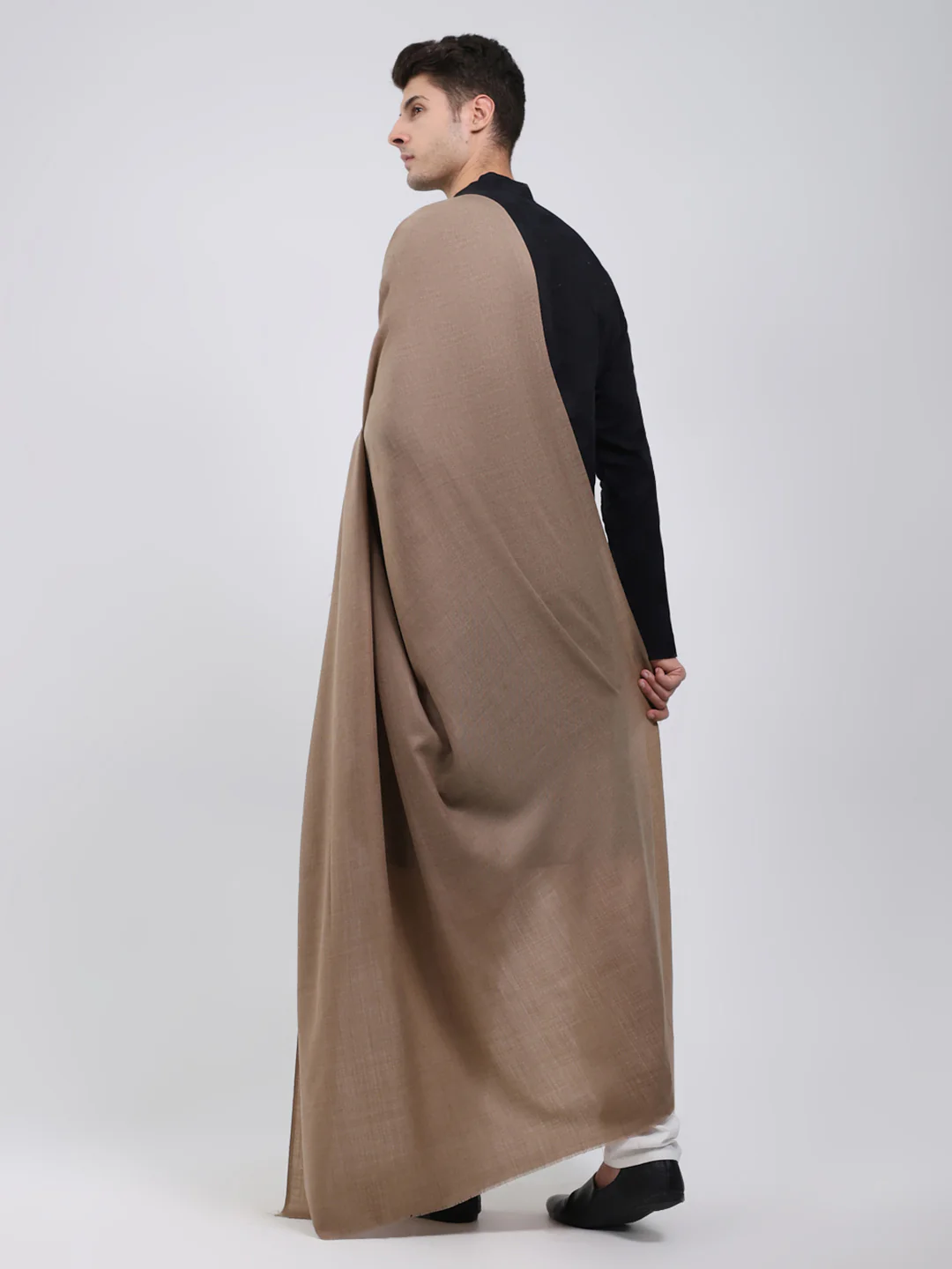 Men Khaki Solid Wool Blend Lohi Shawl - Image 5