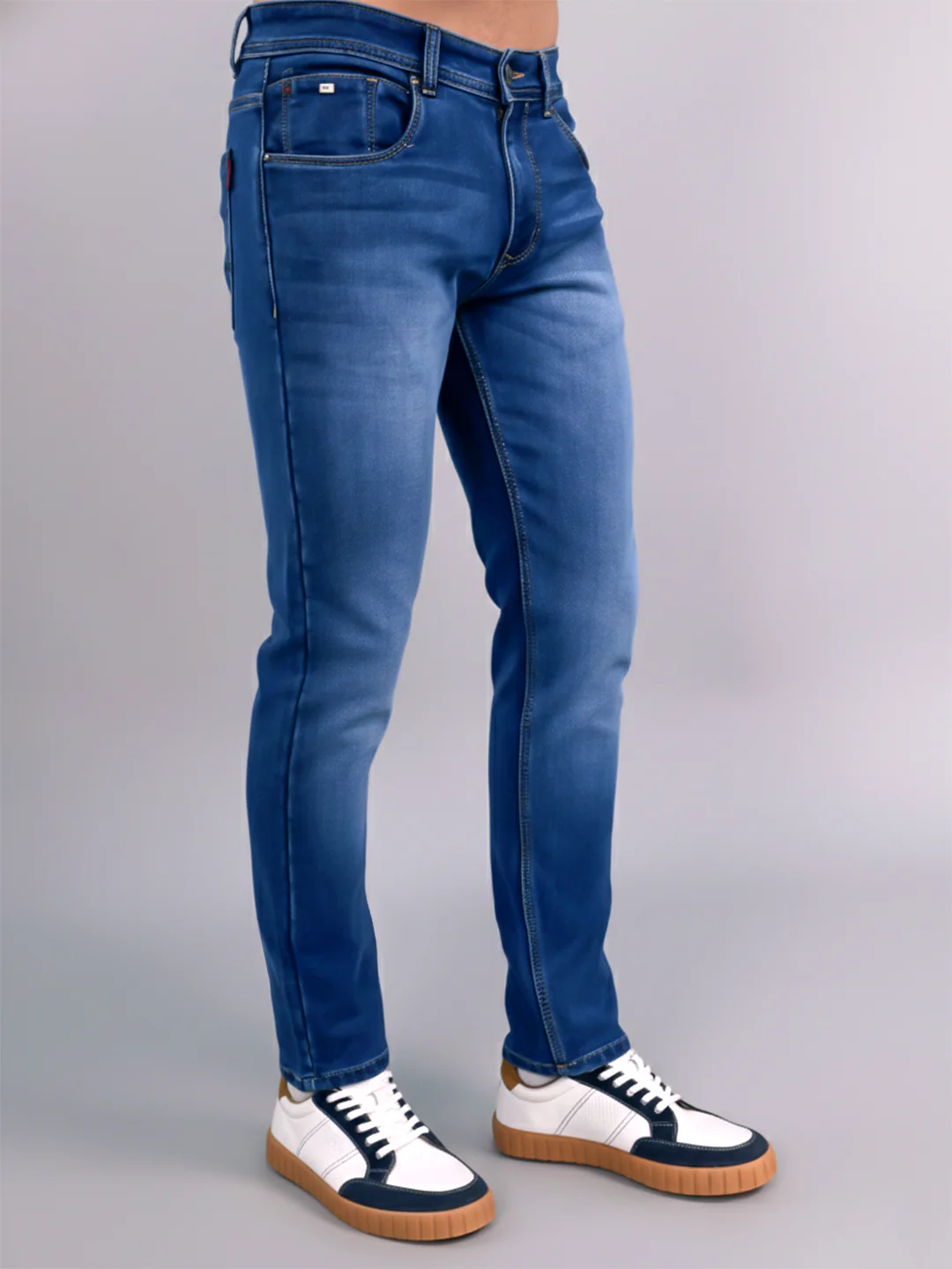 Men Light Blue Light Wash Narrow Fit Denim - Image 3