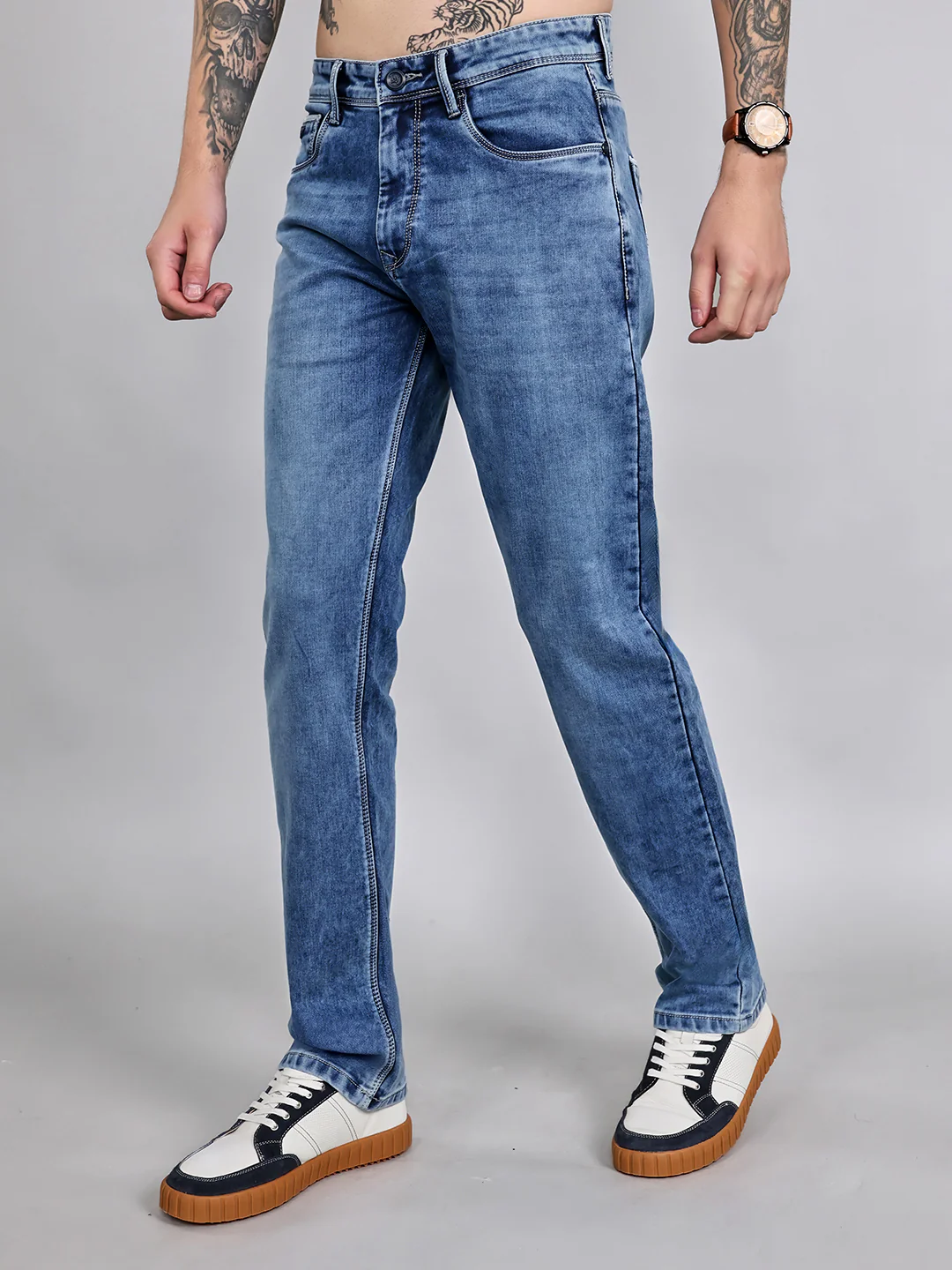 Men Light Blue Light Wash Straight Fit Denim - Image 2