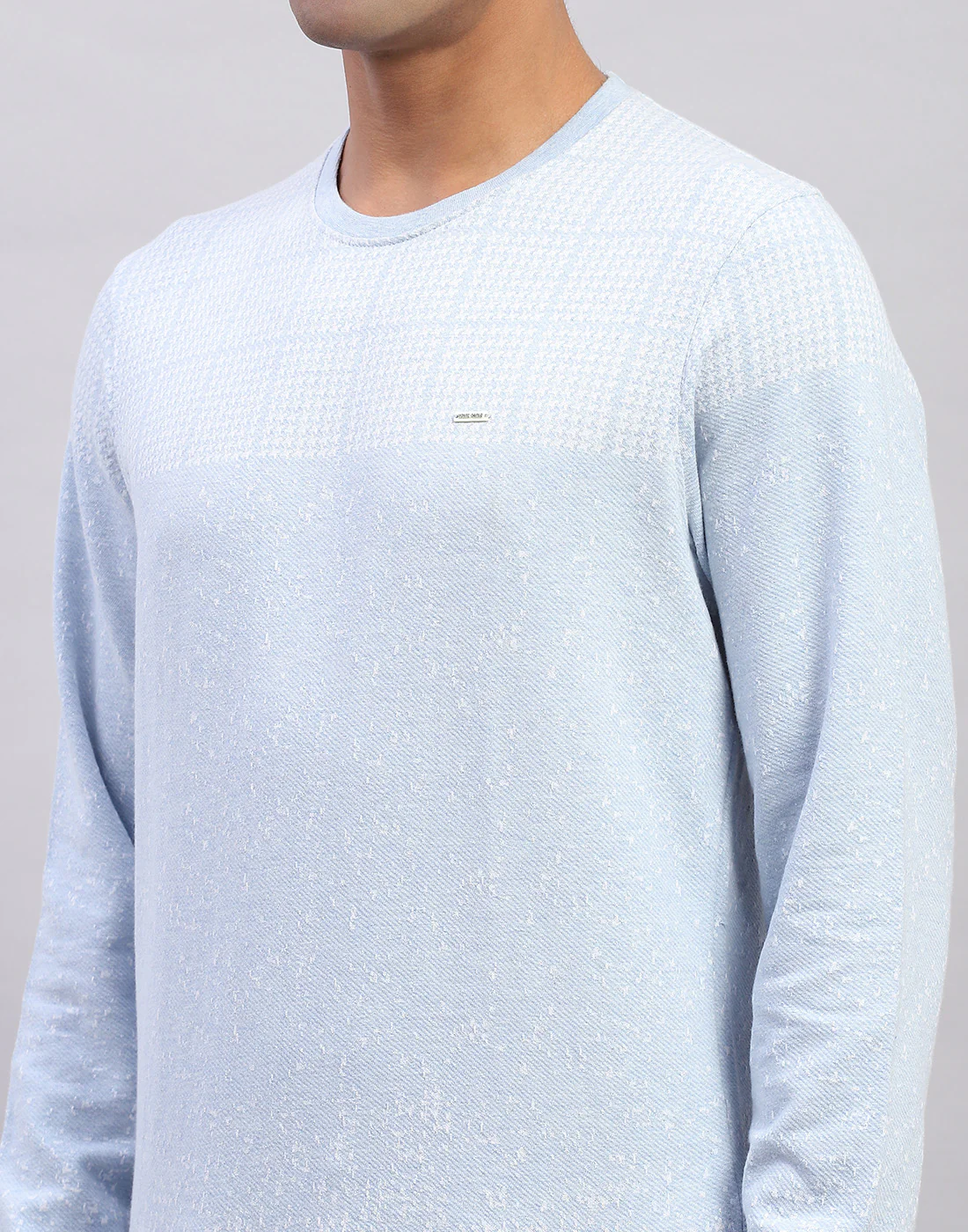 Men Light Blue Printed Round Neck Full Sleeve Winter T-Shirt - Image 6