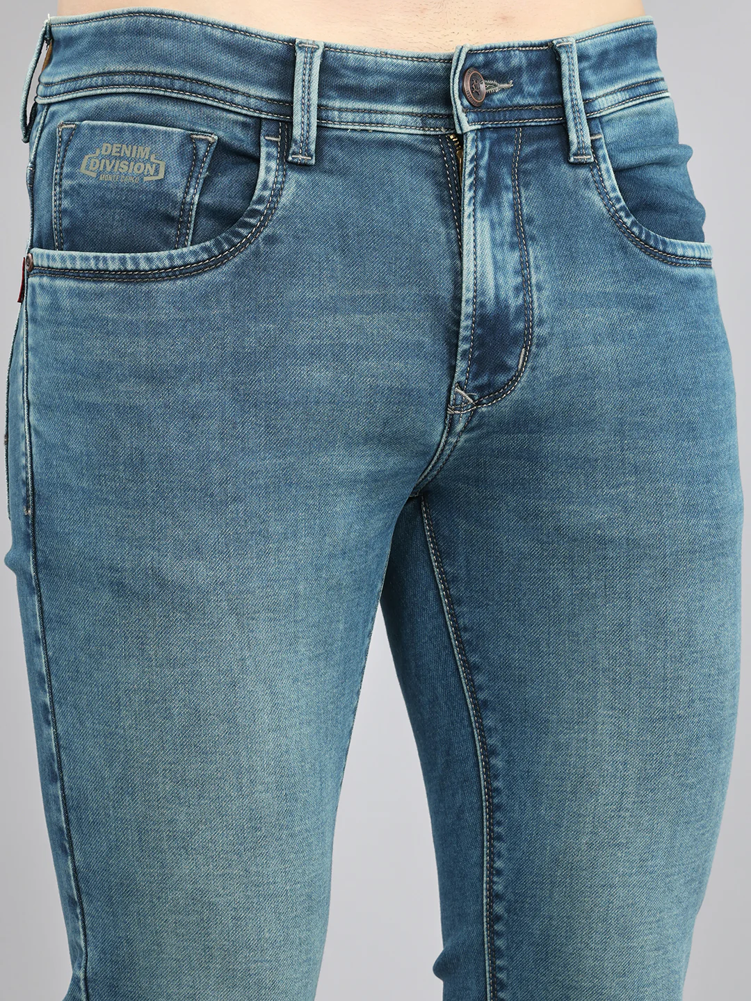 Men Light Green Light Wash Skinny Fit Denim - Image 4