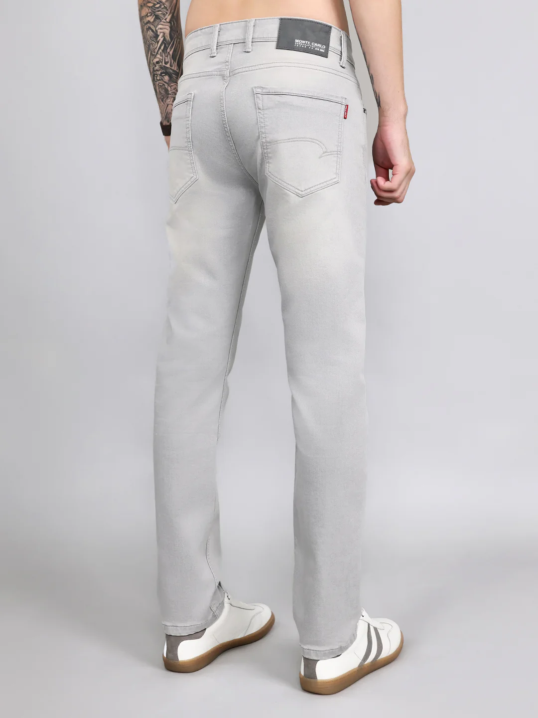 Men Light Grey Light Wash Narrow Fit Denim - Image 4
