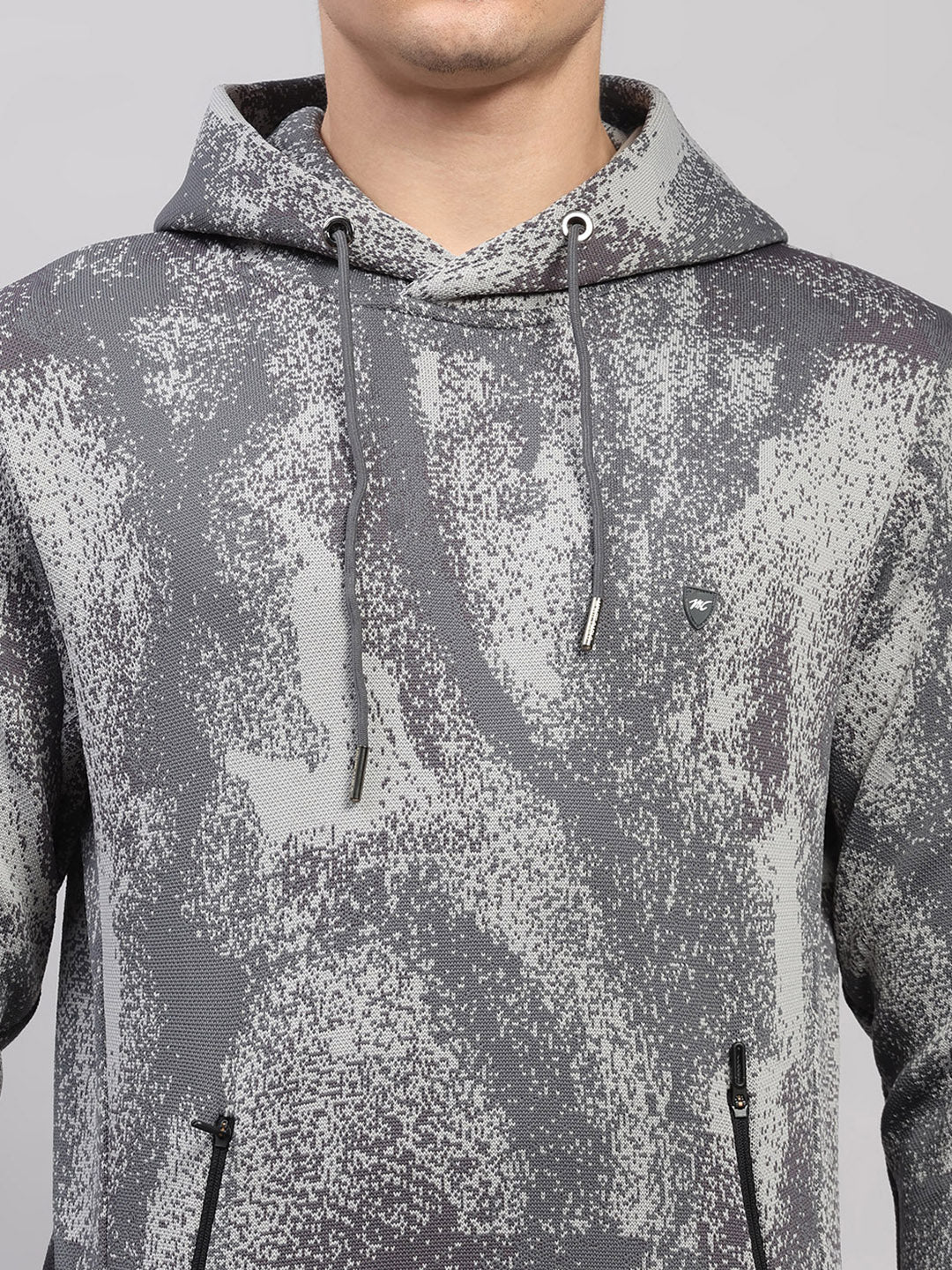 Men Light Grey Printed Hooded Full Sleeve Pullover - Image 6