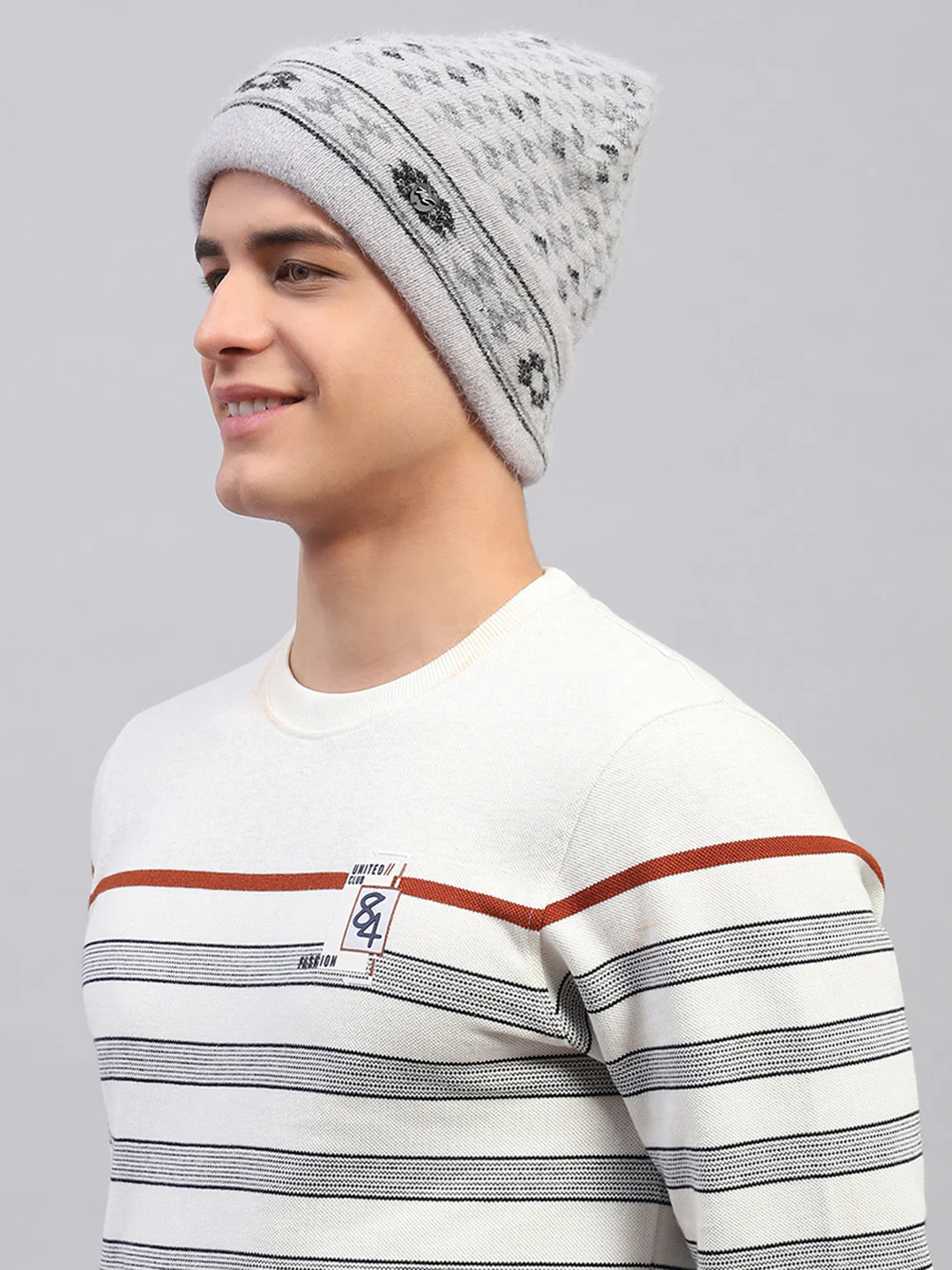Men Light Grey Self Design Cap - Image 2