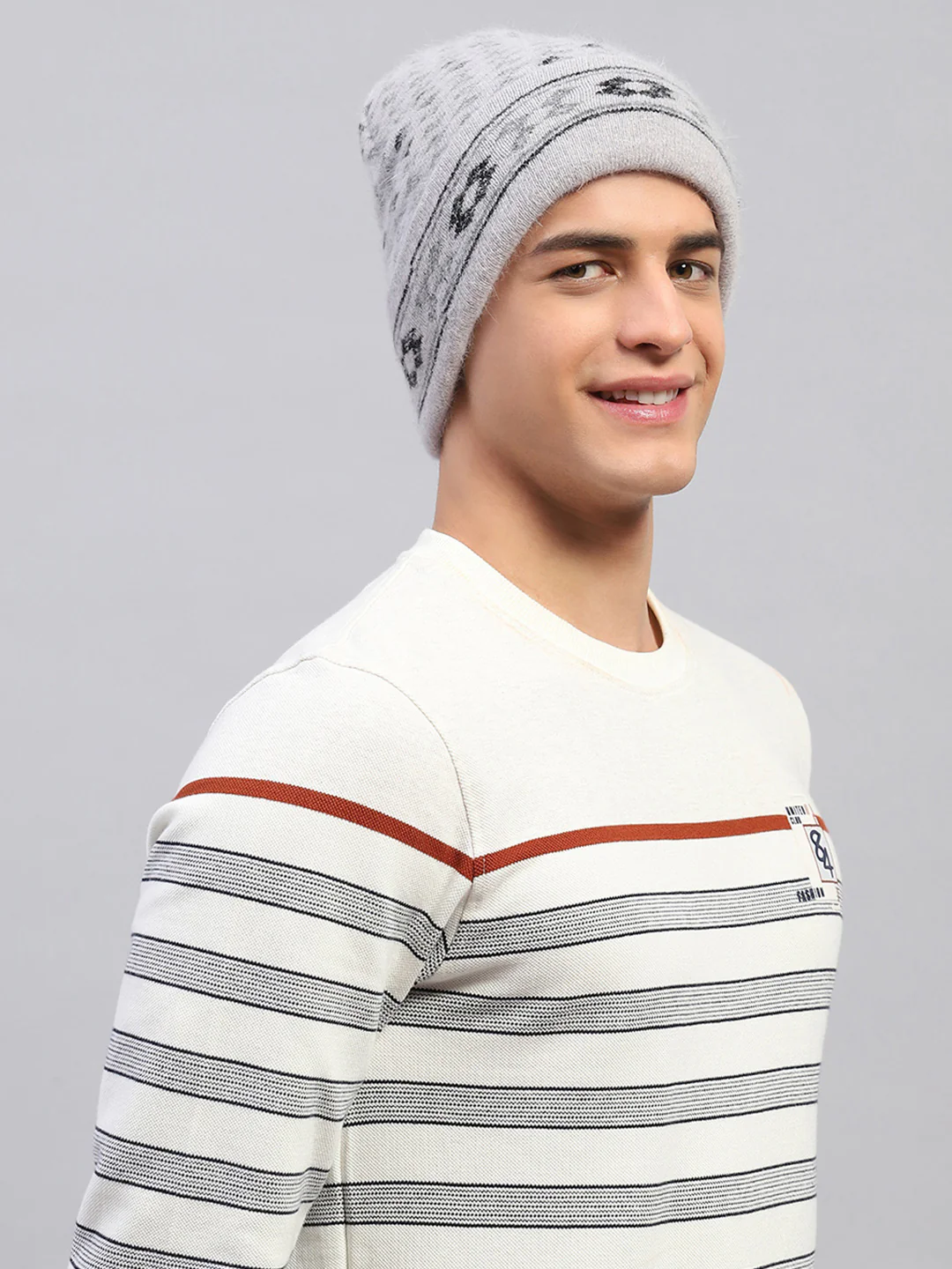 Men Light Grey Self Design Cap - Image 3