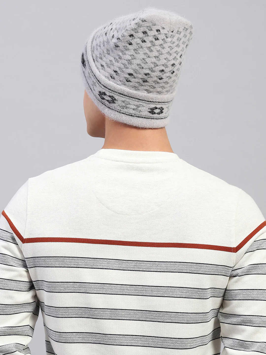Men Light Grey Self Design Cap - Image 4