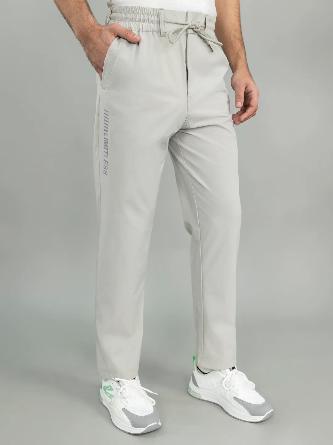 Men Light Grey Solid Regular Fit Lower - Image 3