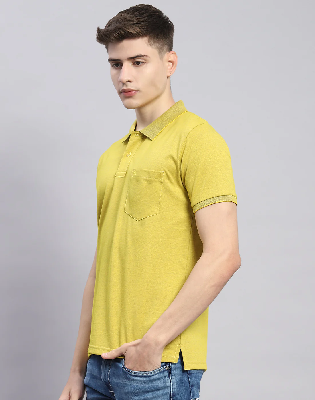 Men Lime Green Solid Polo Collar Half Sleeve T-Shirt - Image 3